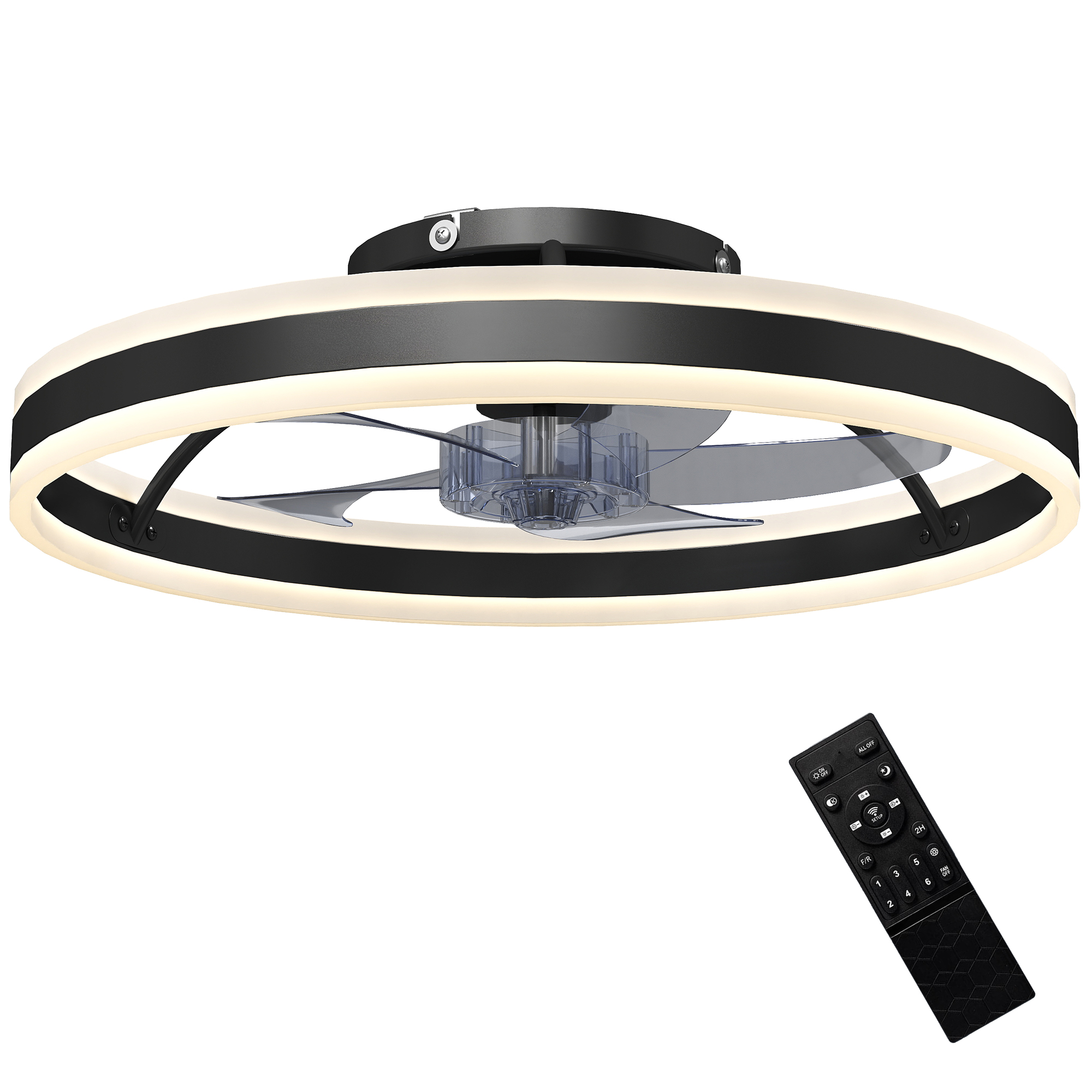 Deckenventilator Mit Licht Und Fernbedienung, 50 X 50 X 13,5 Cm, Schwarz