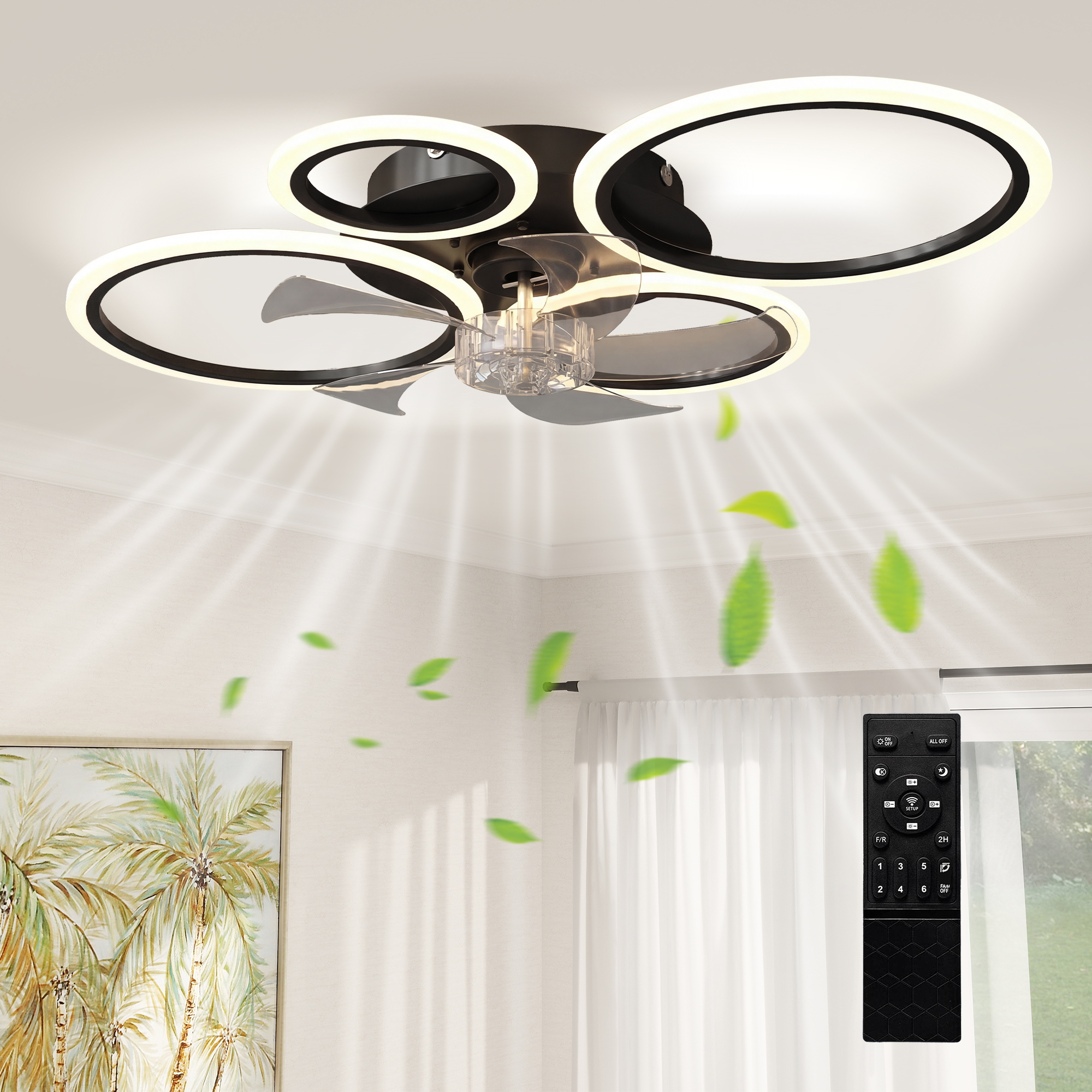 Deckenventilator Mit Licht Und Fernbedienung, 77 X 55 X 13,5 Cm, Schwarz