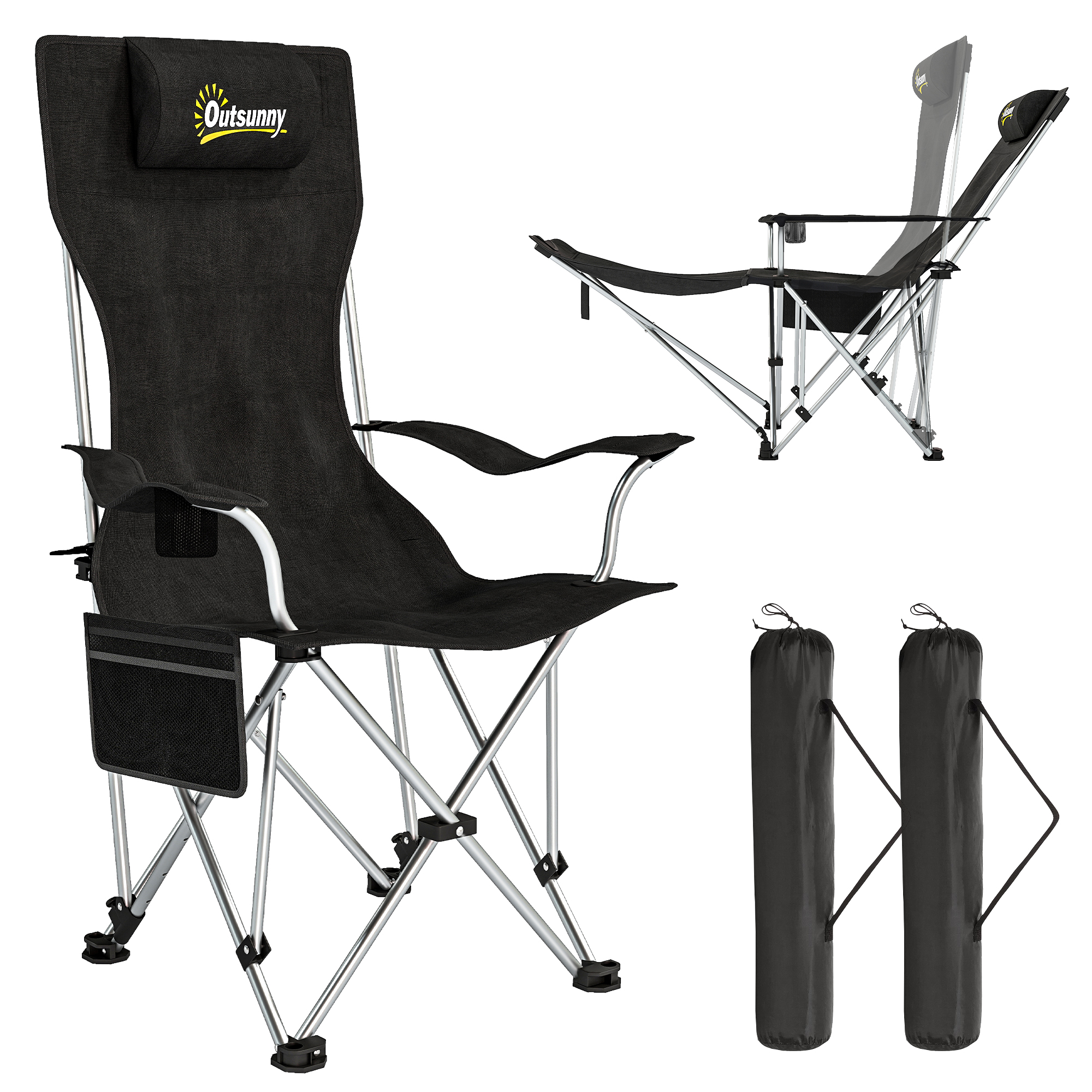 Klappbarer Campingstuhl, 2er-set, 125 X 48 X 90 Cm, Schwarz