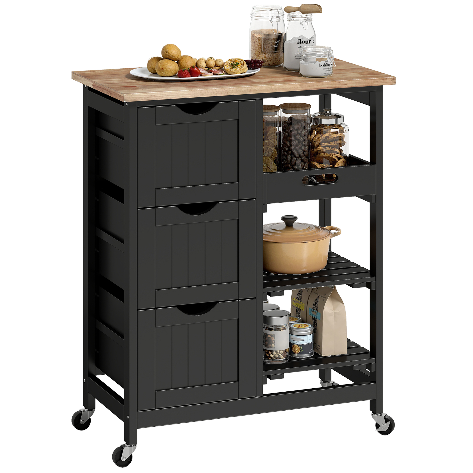 Mobiler Küchenwagen Mit Stauraum, 67 X 37 X 85,5 Cm, Schwarz
