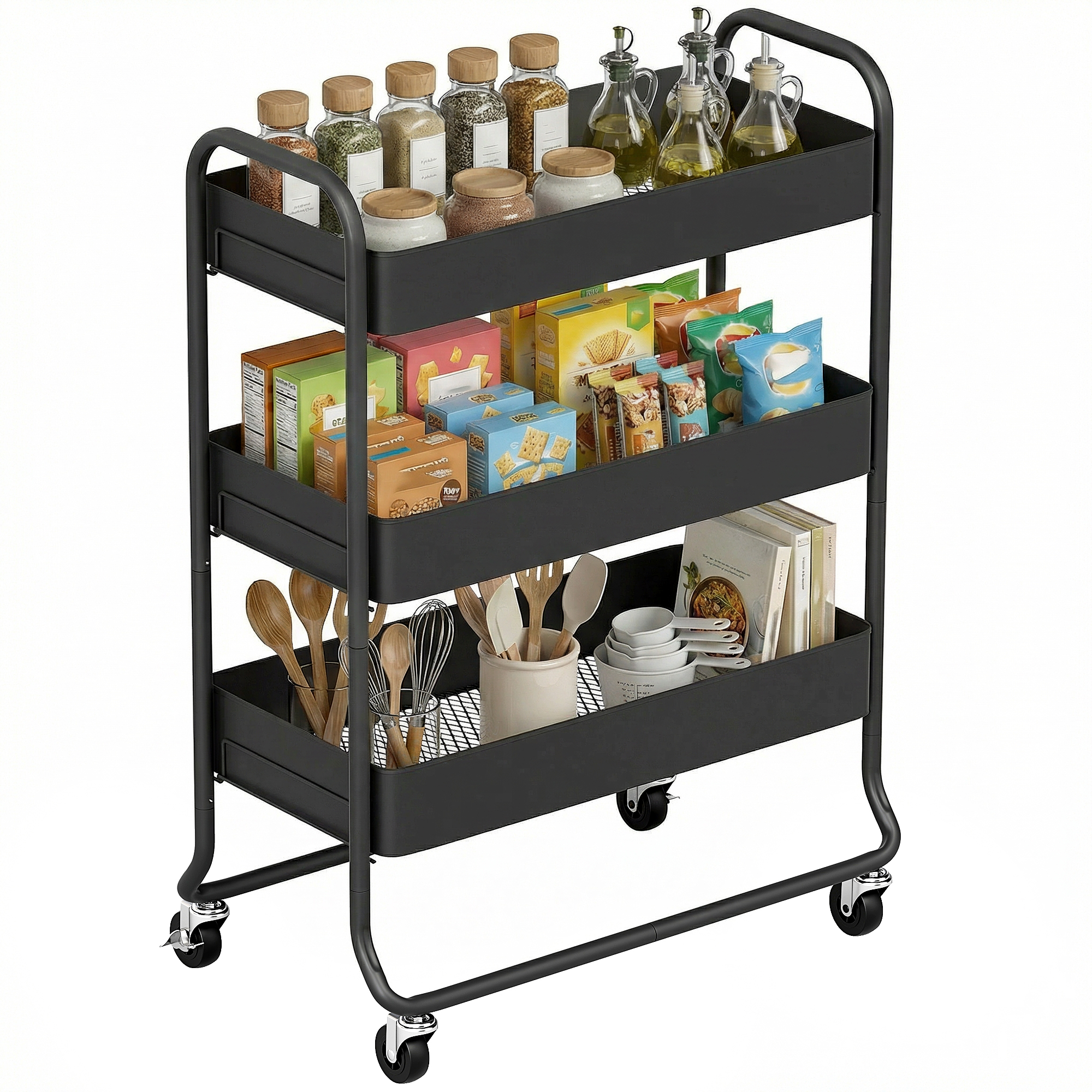 Mobiler Küchenwagen Mit Stauraum, 64,5 X 34 X 87 Cm, Schwarz