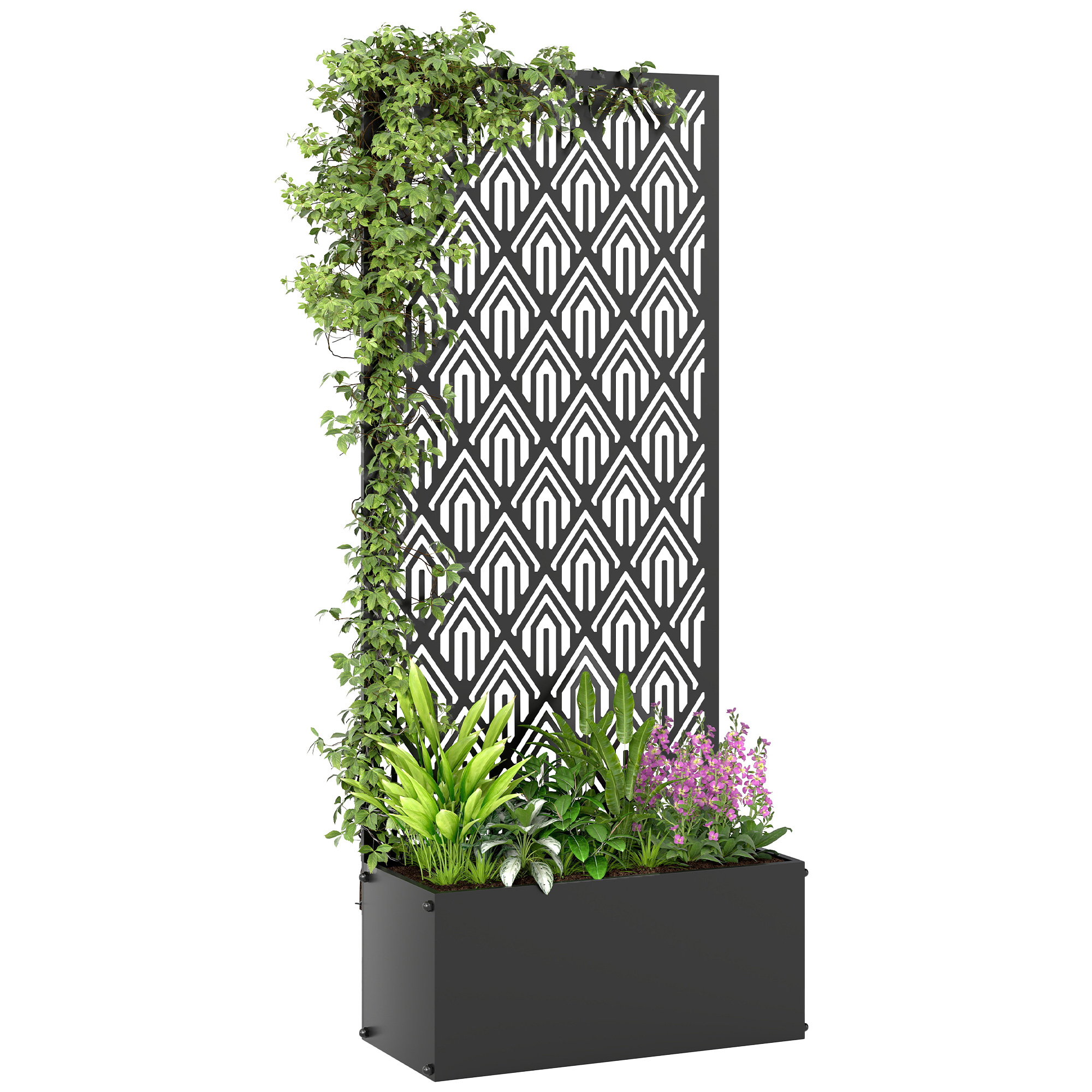 Blumenkasten Mit Rankgitter Und Sichtschutz, 45 X 21,5 X 110 Cm, Schwarz