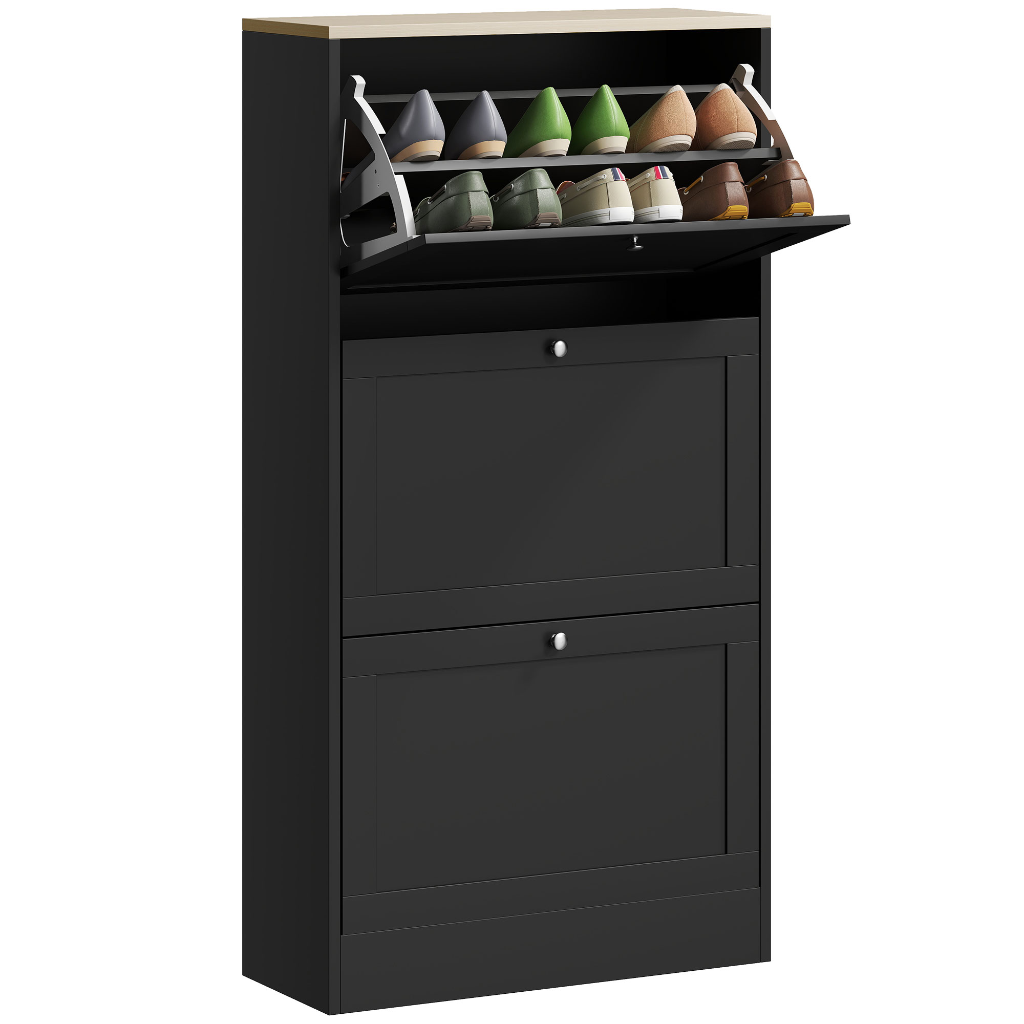 Skandinavischer Schuhschrank, 3 Klapptüren, 60 X 23,5 X 115 Cm, Schwarz