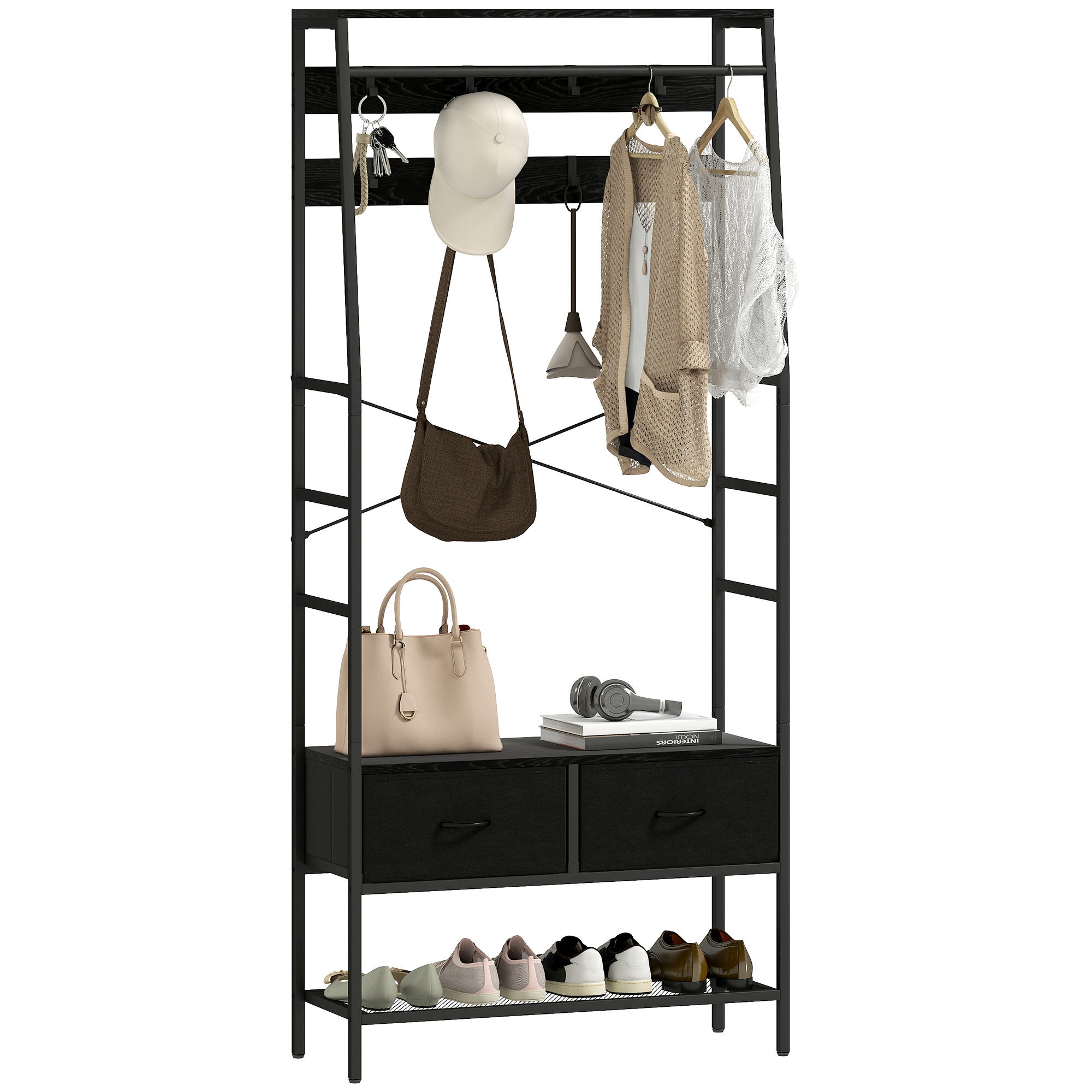 Schuhschrank, Industrie-stil, 80 X 30 X 180,5 Cm, Schwarz
