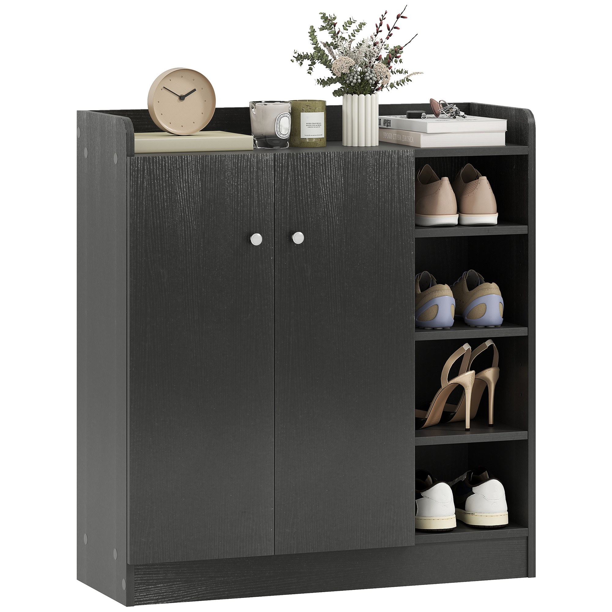 Schuhschrank, Klappschubladen, Verstellbare Regale, 83 X 30 X 90 Cm, Schwarz