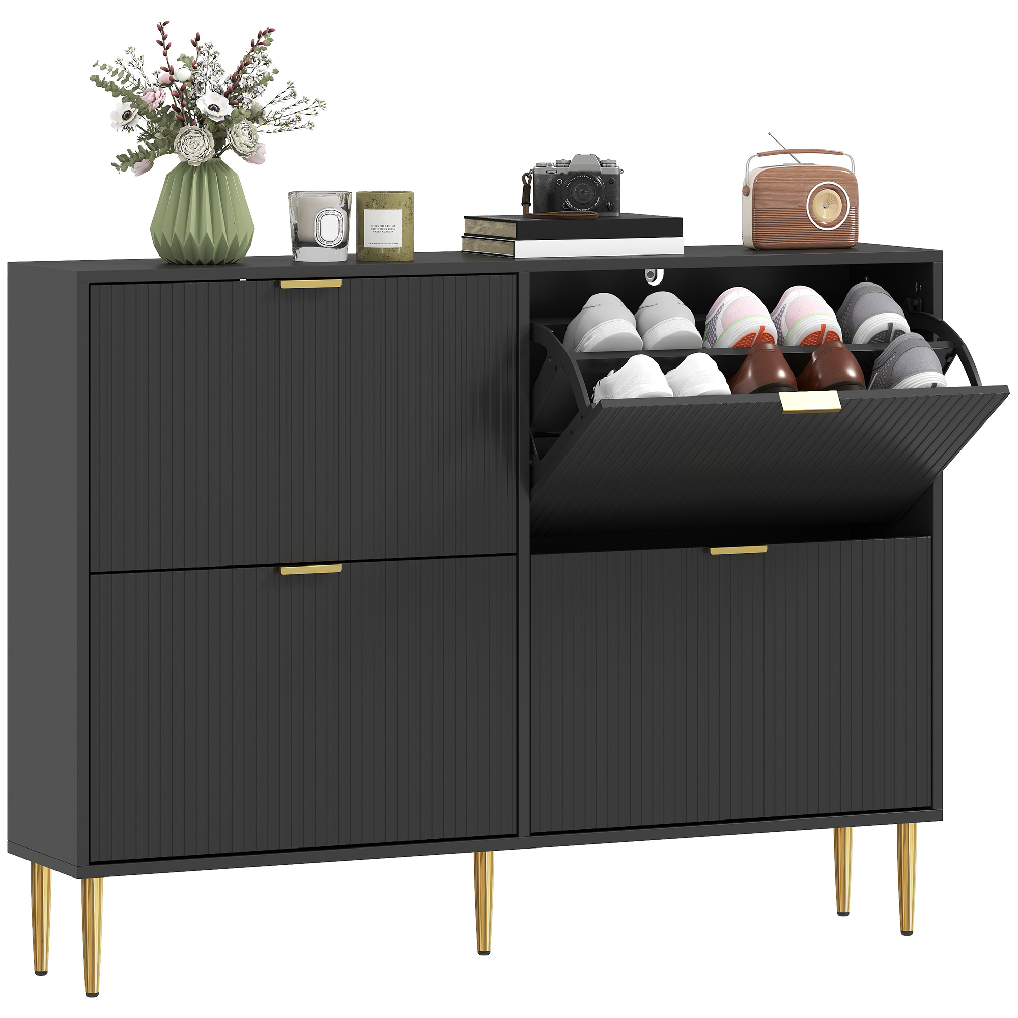Schuhschrank, Verstellbar, 105 X 24 X 91,5 Cm, Schwarz