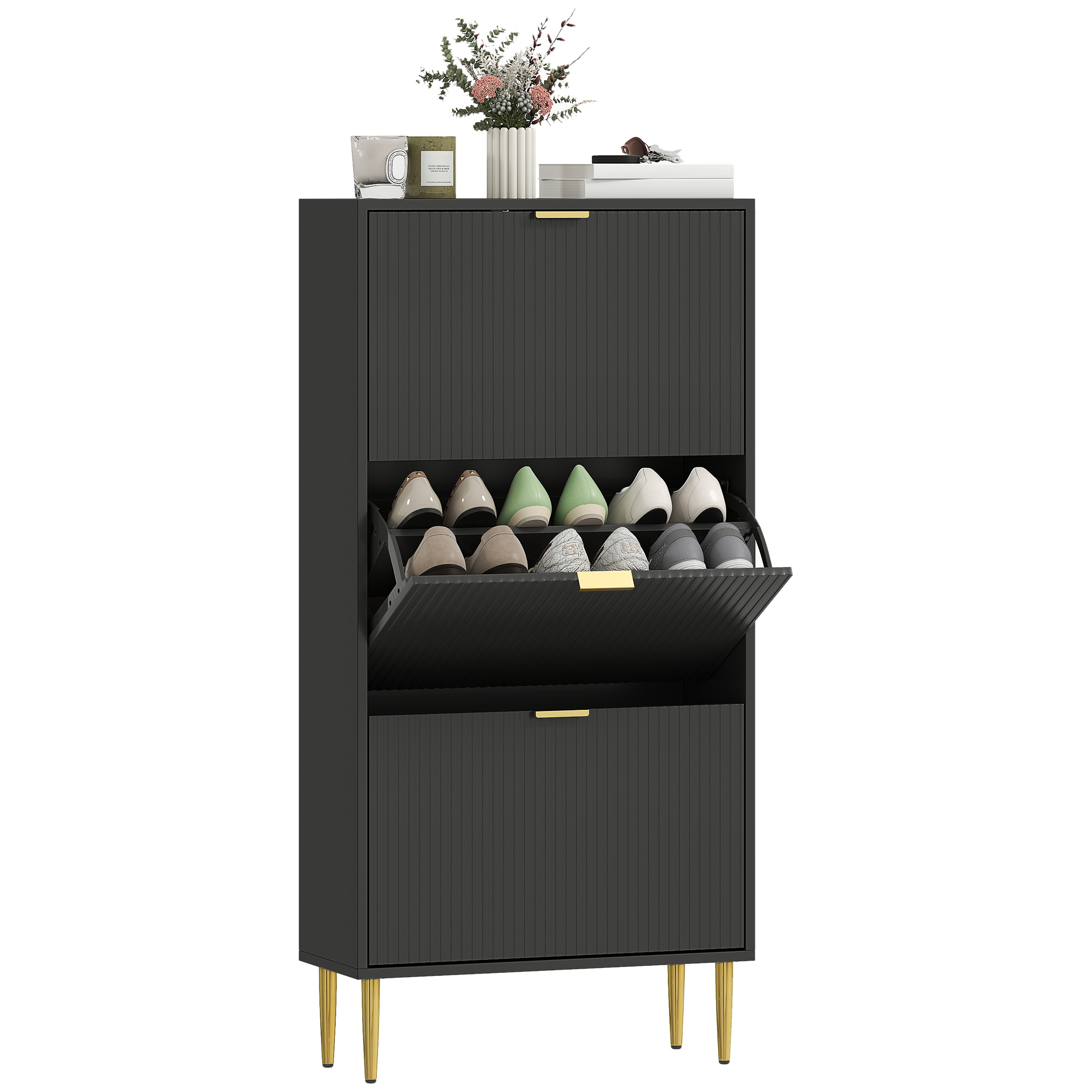Schuhschrank, Verstellbar, 60 X 24 X 128 Cm, Schwarz