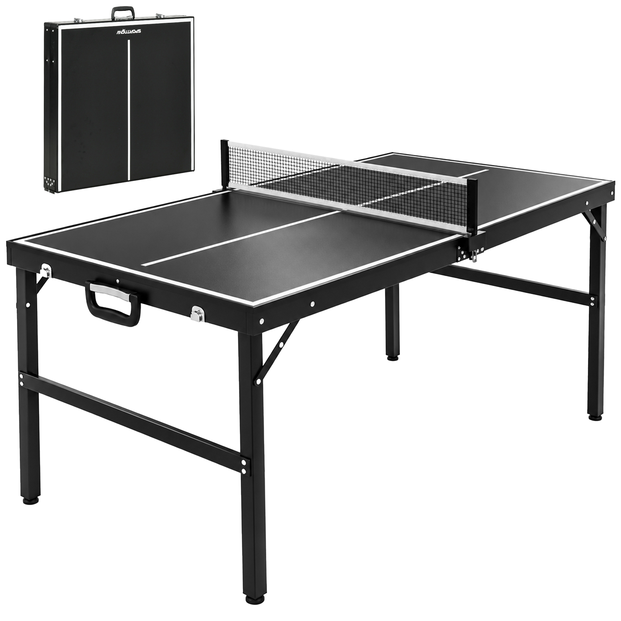 Tischtennisplatte, Klappbar, 152 X 76 X 72 Cm, Schwarz