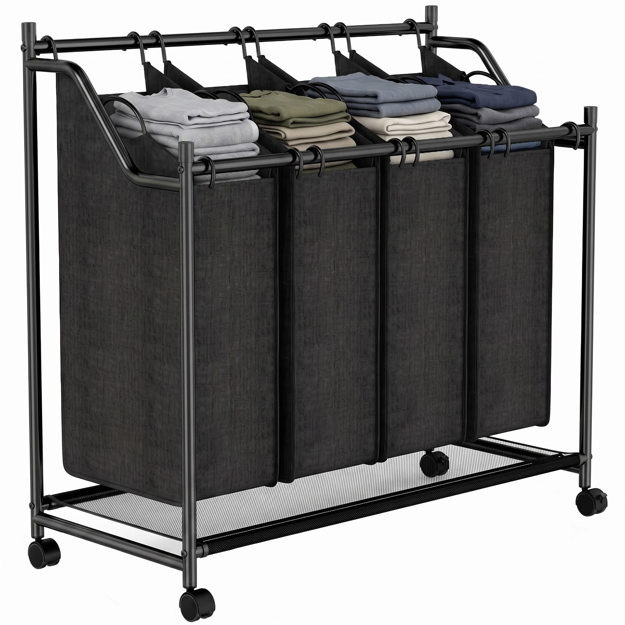 Wäschekorb Mit Deckel Und Abnehmbarem Beutel, 86 X 38 X 82 Cm, Schwarz