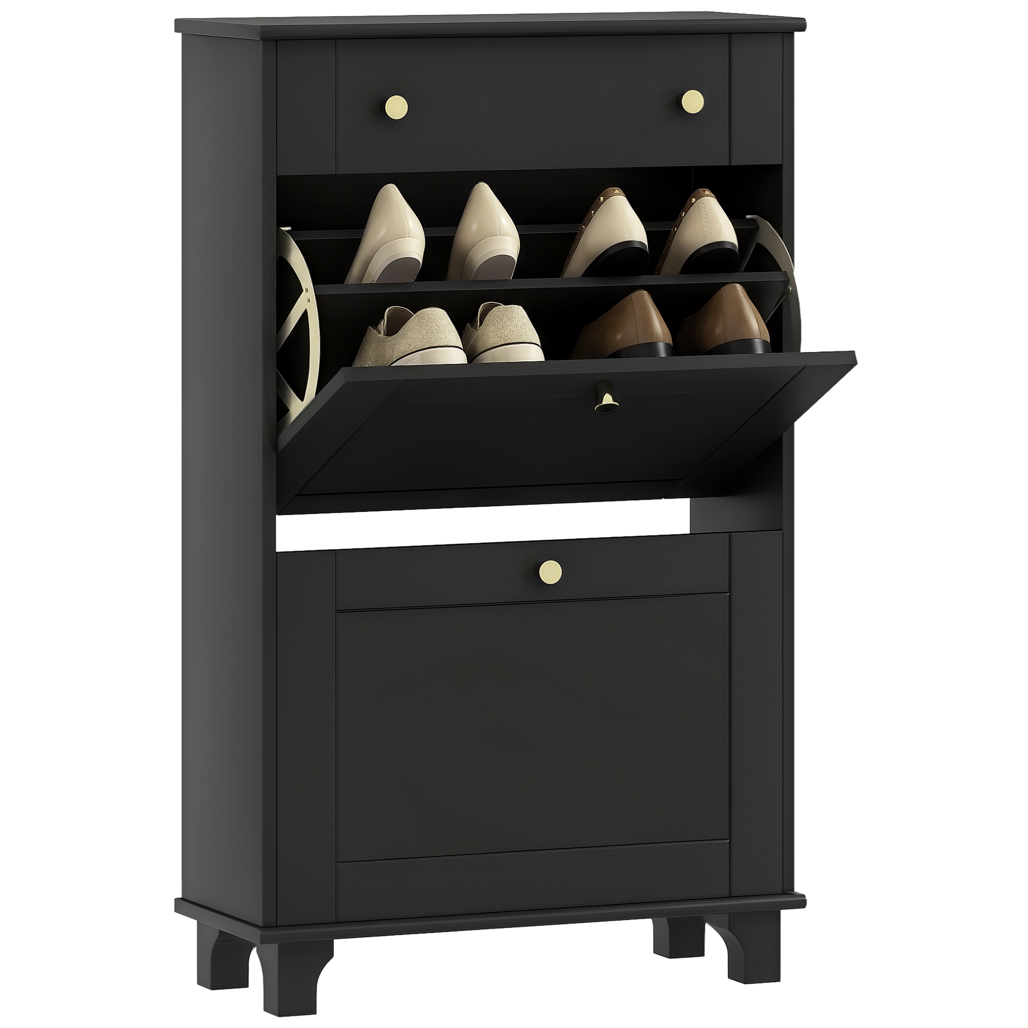 Schmaler Schuhschrank, Klapptüren, 60 X 23,5 X 98,5 Cm, Schwarz