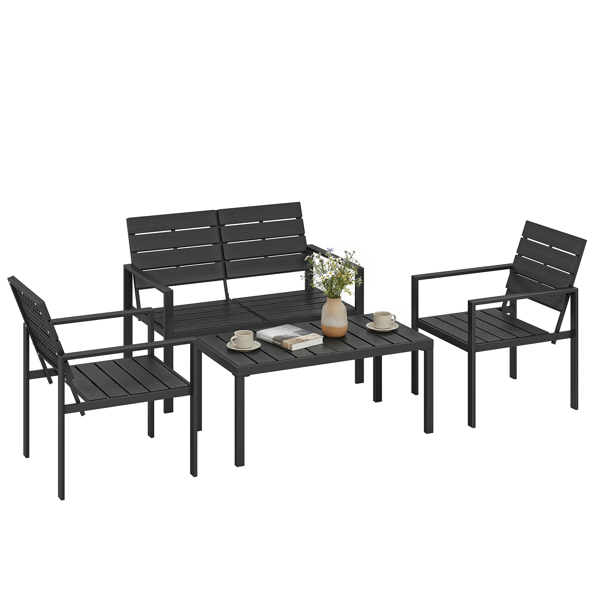 Gartenmöbelset, 4 Sitzer, 104 X 71 X 76,5 Cm, Schwarz