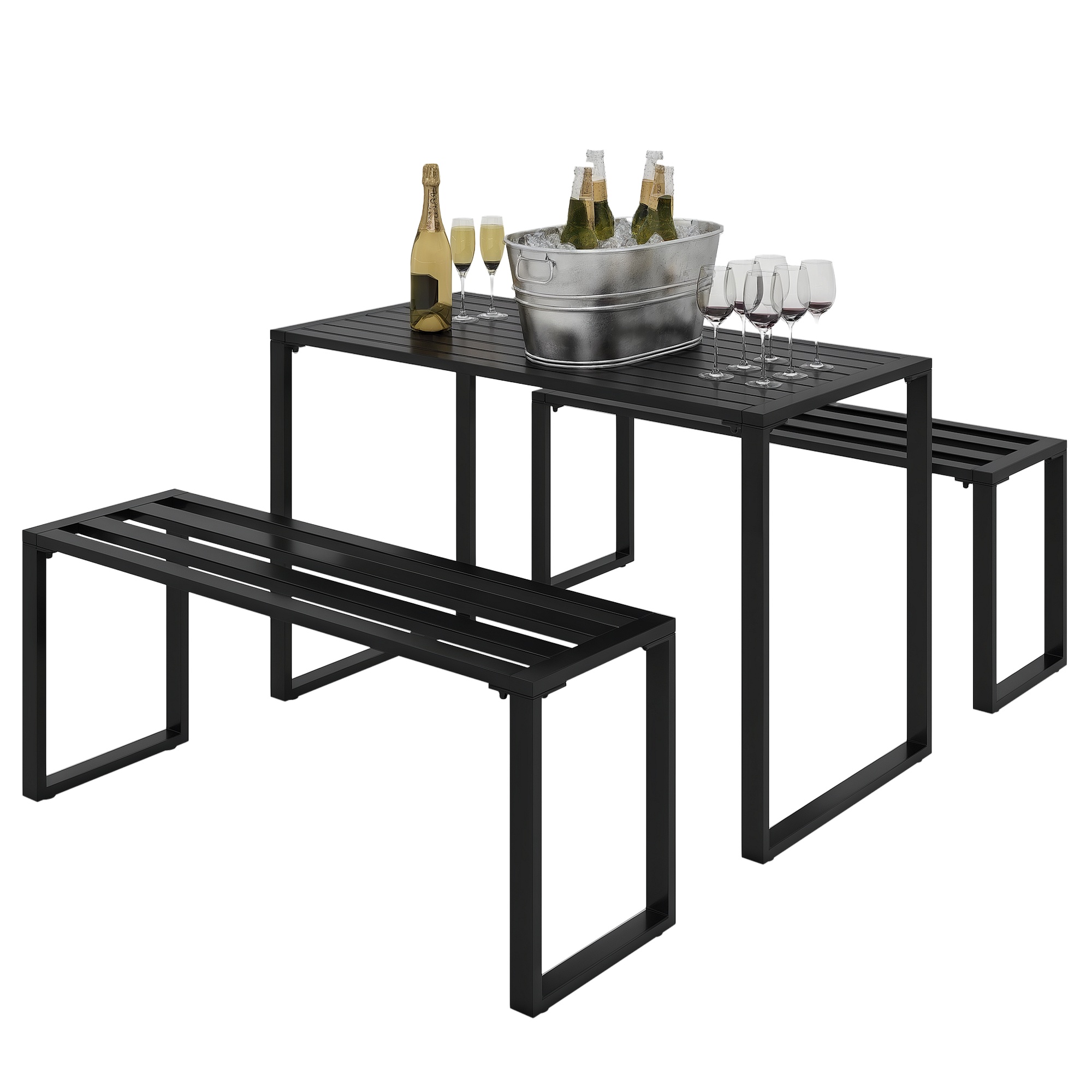 Gartenmöbel-set, Tisch Und Passende Sitzgelegenheiten, 110 X 55 X 70 Cm, Schwarz