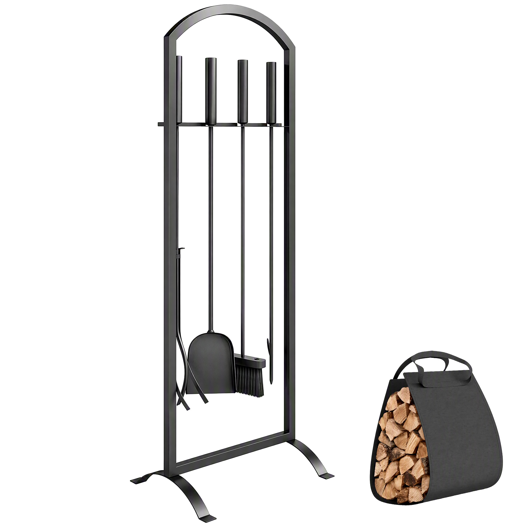 Kaminbesteck, 6-teilig Mit Holztasche, 30 X 22 X 86 Cm, Schwarz