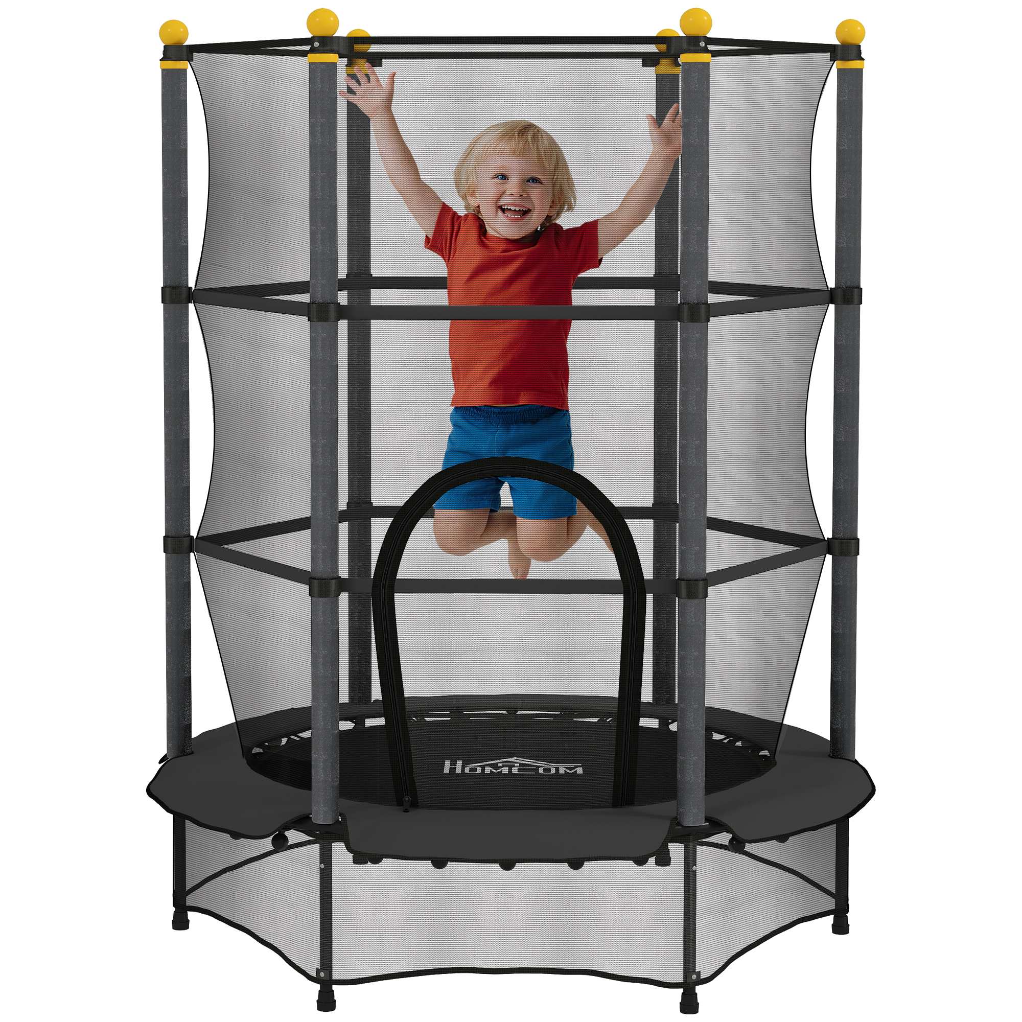 Trampolin Für Kinder, Sicherheitsnetz Und Reißverschlusstür, 140 X 140 X 190 Cm, Schwarz