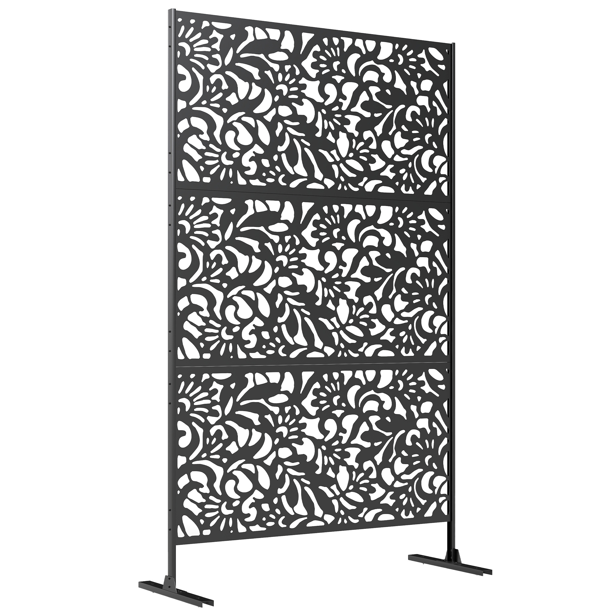 Dekoratives Sichtschutzpaneel, Blättermotiv, 122 X 45 X 198 Cm, Schwarz