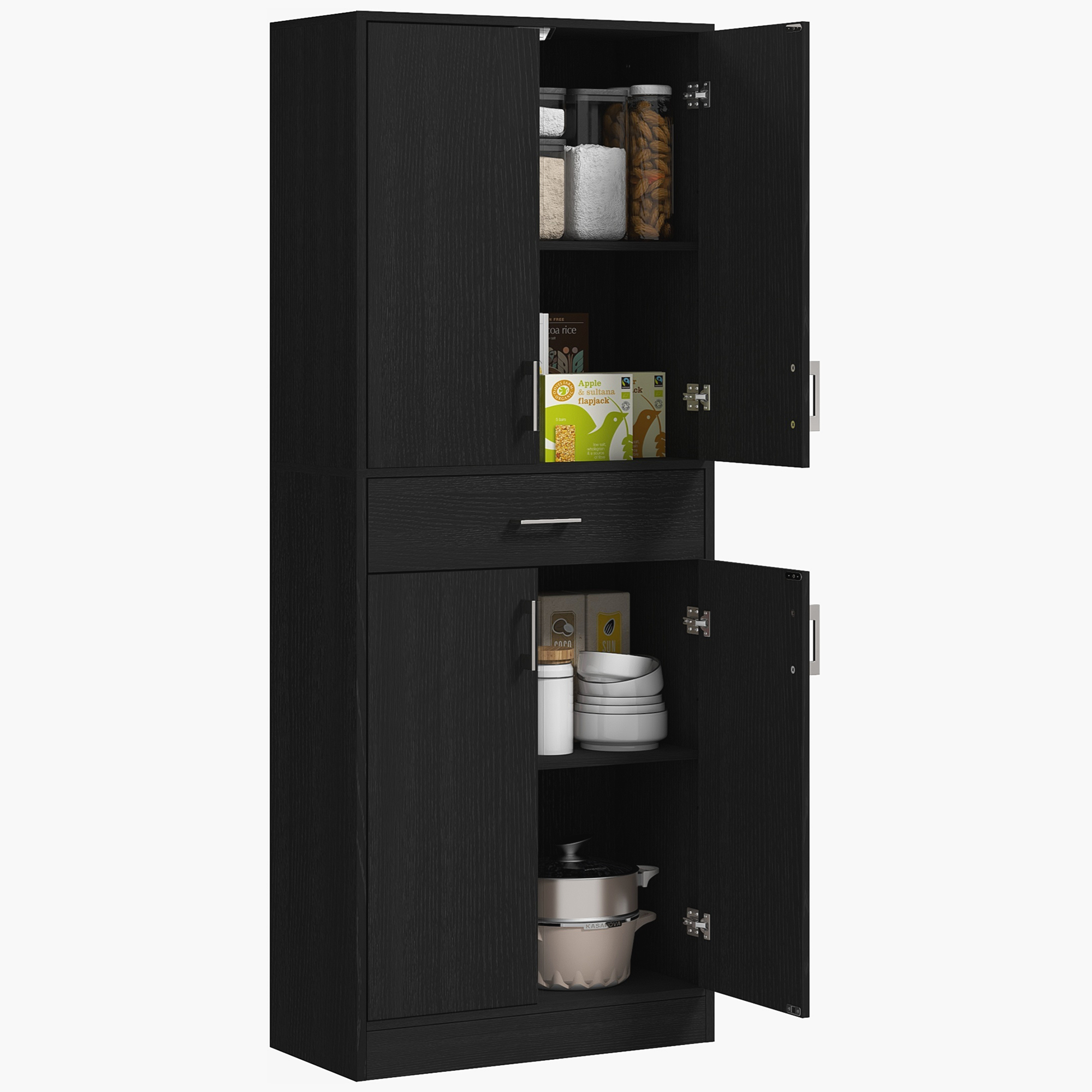 Küchenschrank, Mit Schubladen, 70,8 X 34 X 180, Schwarz