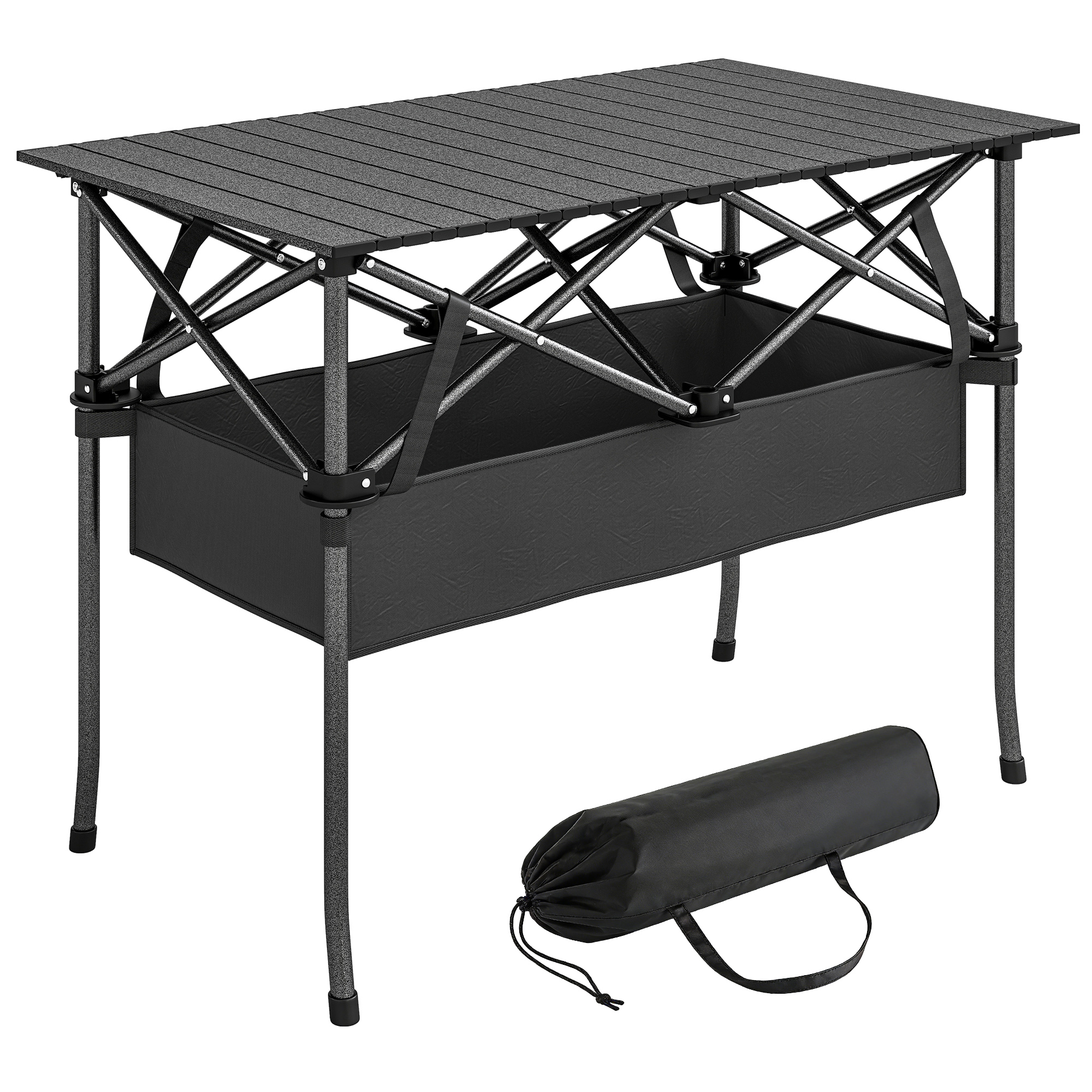 Faltbarer Campingtisch, Mit Aufbewahrungsnetz, 93 X 55 X 68 Cm, Schwarz