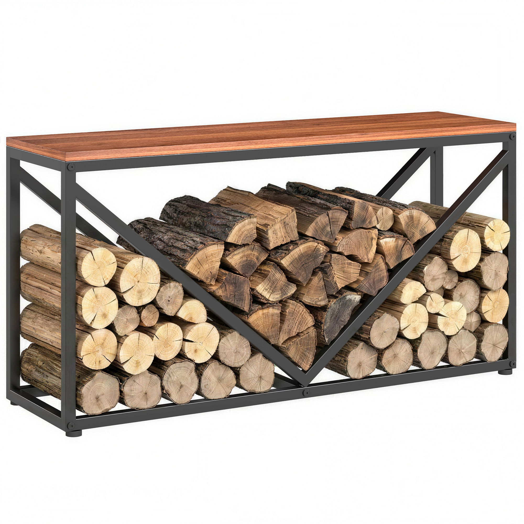 Kaminholzlager, 2 In 1 Mit Regal Und Trenner, 98 X 28 X 50 Cm, Schwarz