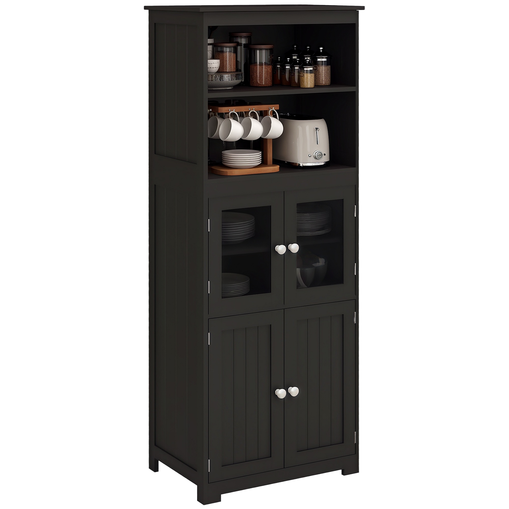 Küchensideboard, 2 Türen, Multi-aufbewahrung, 60 X 30 X 162 Cm, Schwarz