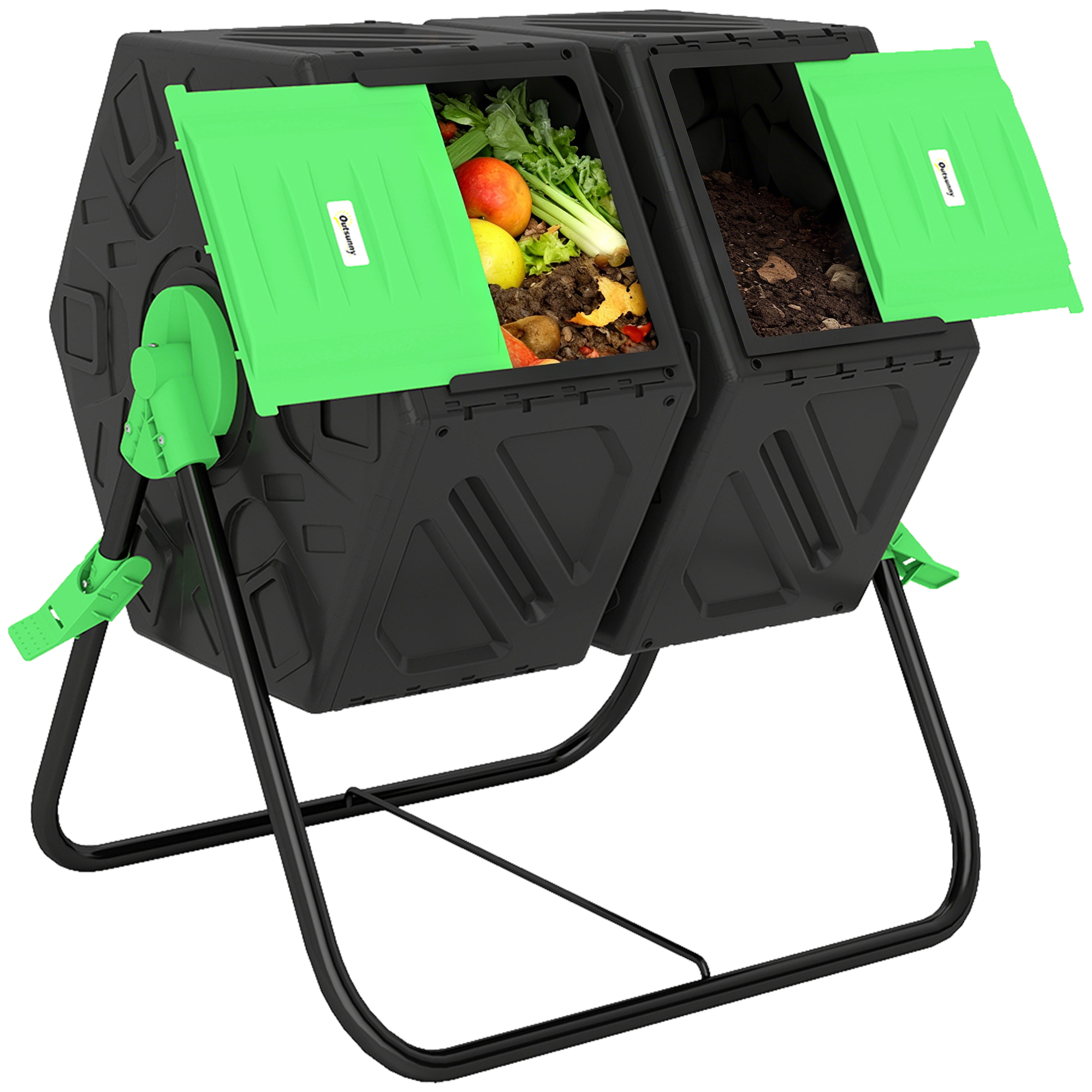 Rotierender Komposter 360°, Doppelkammer 130 L, 67 X 60 X 77 Cm, Schwarz