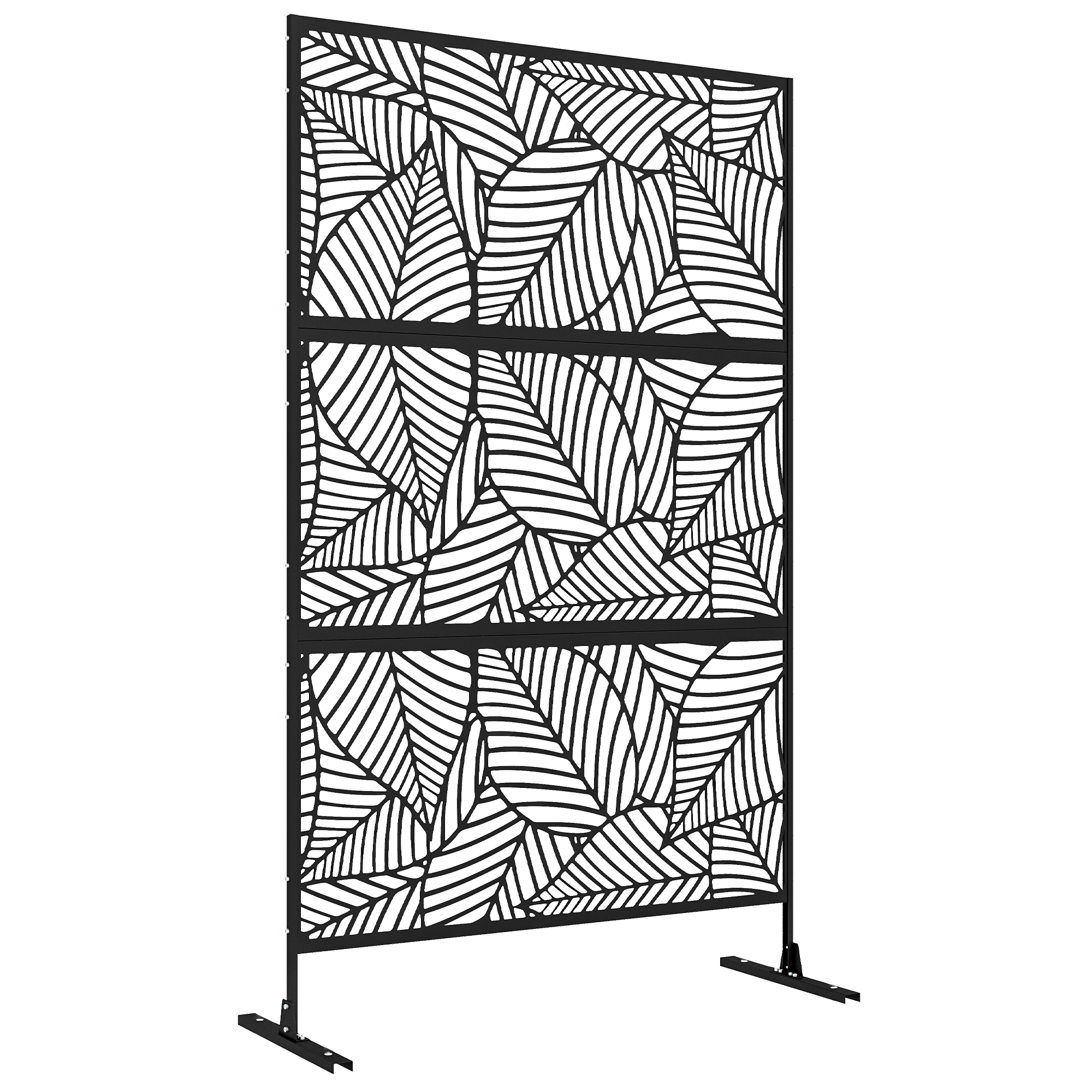 Dekoratives Sichtschutzpaneel, Pflanzenmuster, 122 X 45 X 198 Cm, Schwarz