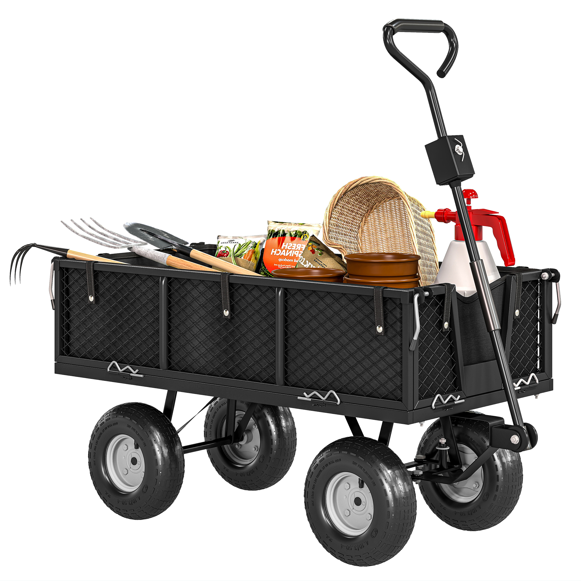 Gartenkarre 300 Kg, Mit Abnehmbarer Plane, 105 X 51 X 54 Cm, Schwarz