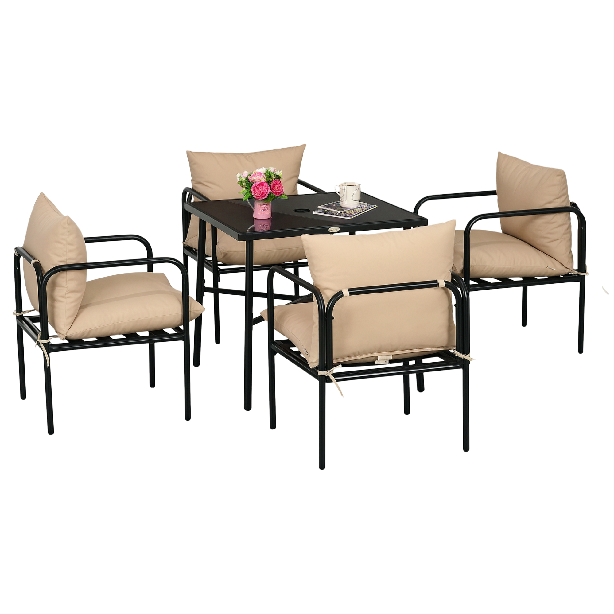Gartenmöbelset 5 Teile, Quadratischer Tisch Und 4 Stühle, 80 X 80 X 71 Cm, Schwarz
