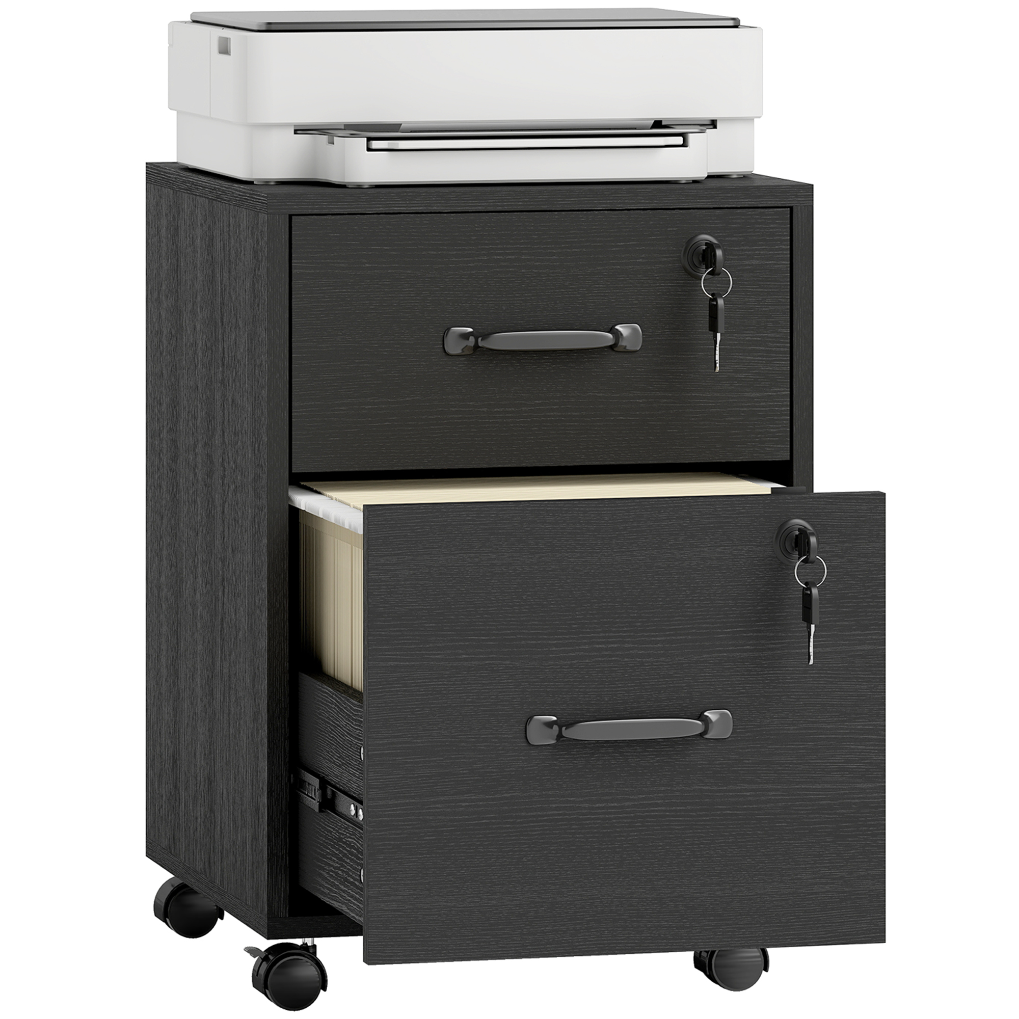 Rollcontainer 2 Schubladen, 40 X 40 X 54,1 Cm, Schwarz