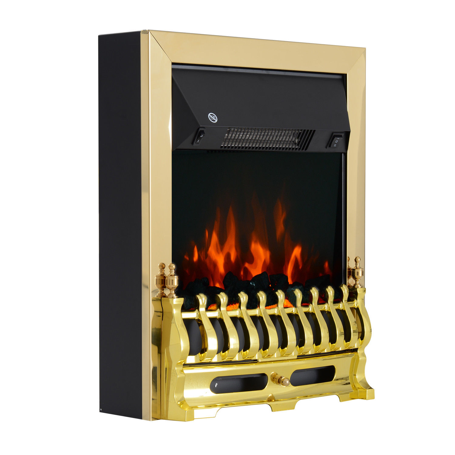 Elektrokamin, Mit Led-flammeffekt Und Fernbedienung, 48,2 X 18,5 X 59,2 Cm, Gold