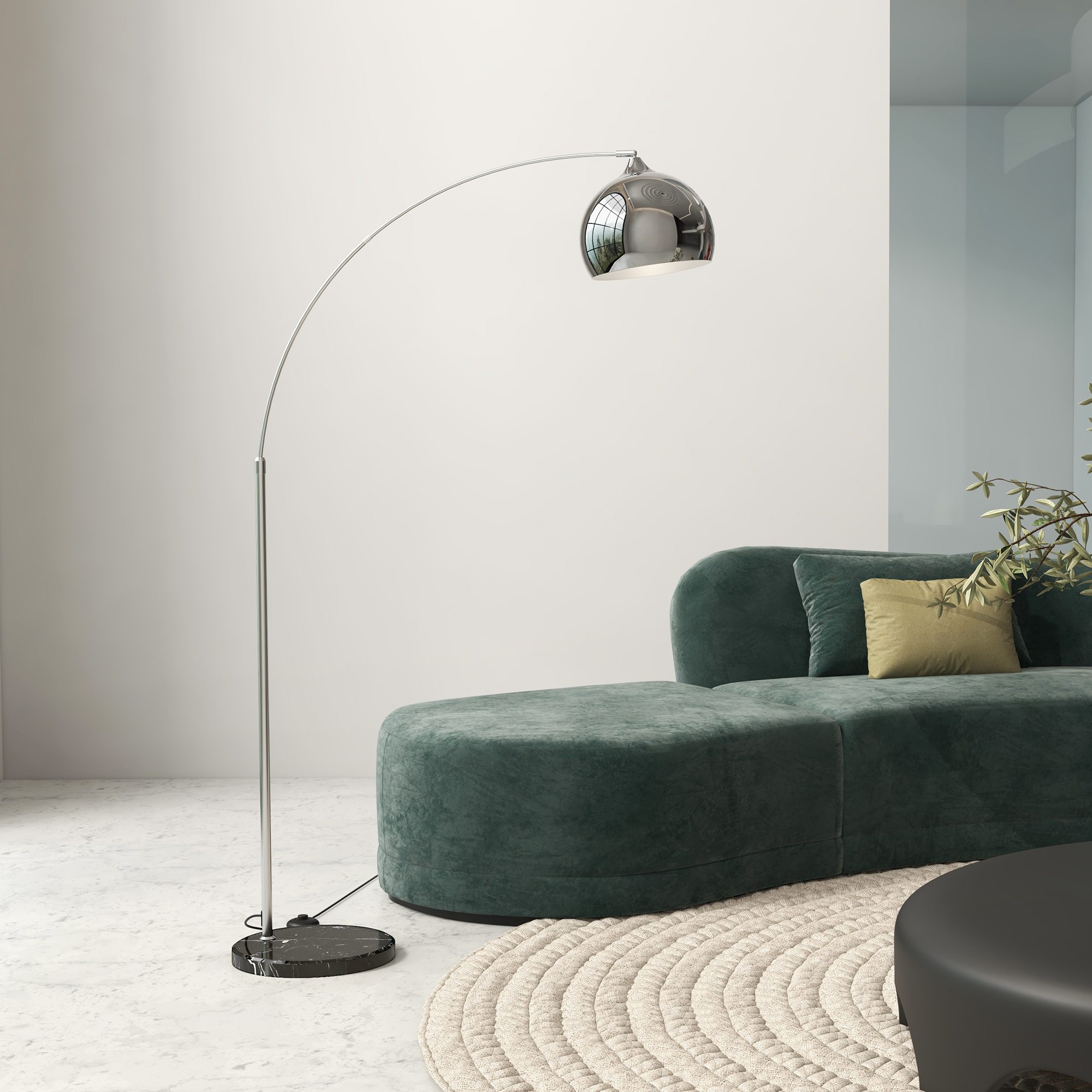 Verstellbare Bogen-stehlampe Mit Marmorfuß, 115 X 30 X 180 Cm, Silber