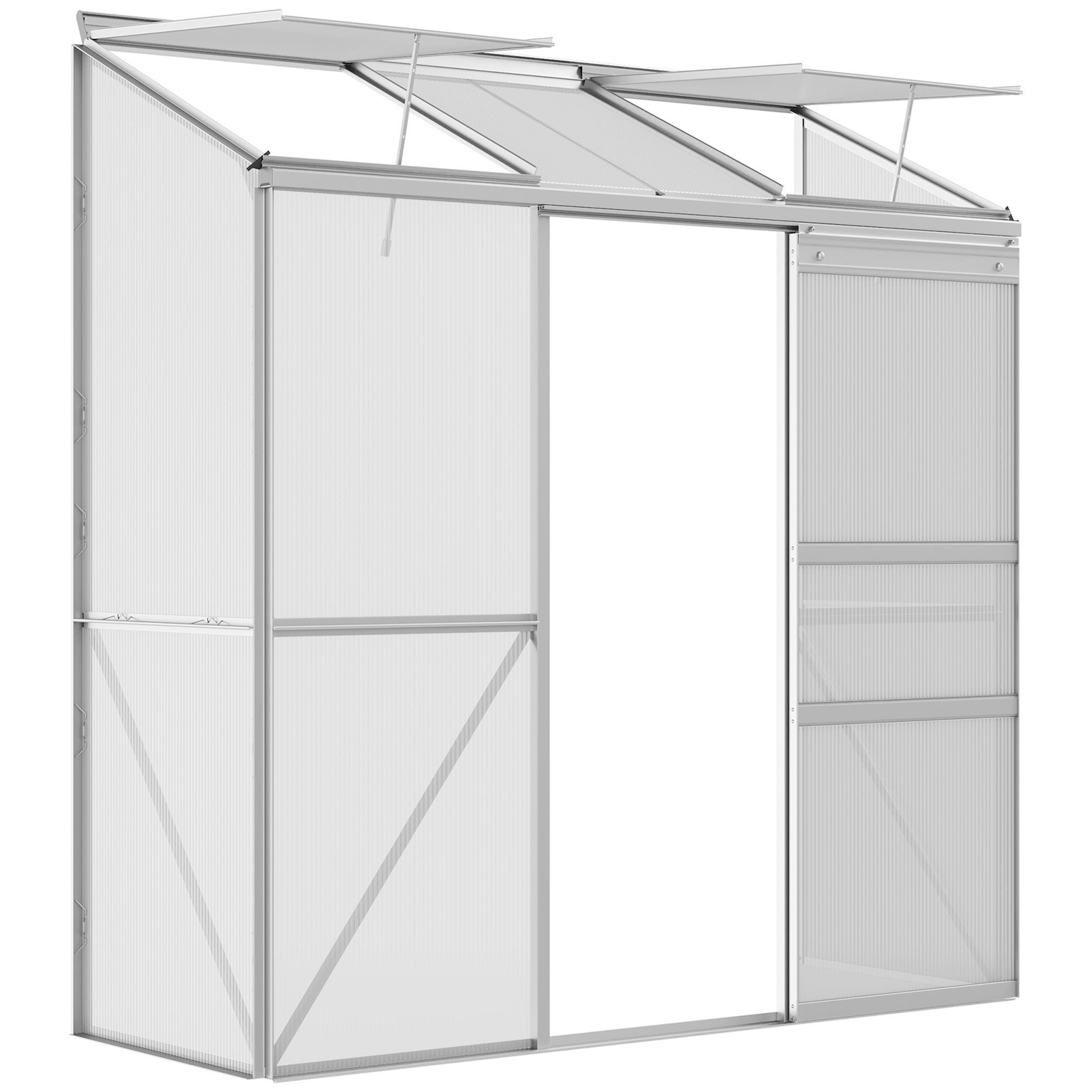 Anlehngewächshaus, Schiebetür, 192 X 68 X 196 Cm, Silber