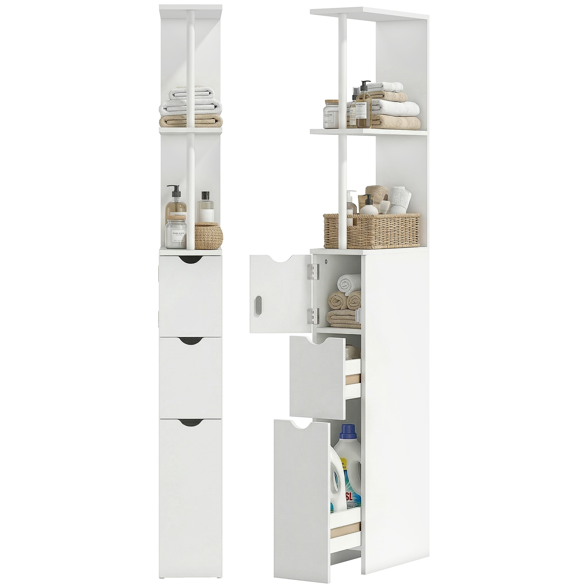 Badezimmersäule, Mit Schubladen Und Schrank, 15 X 33 X 136,8 Cm, Weiß