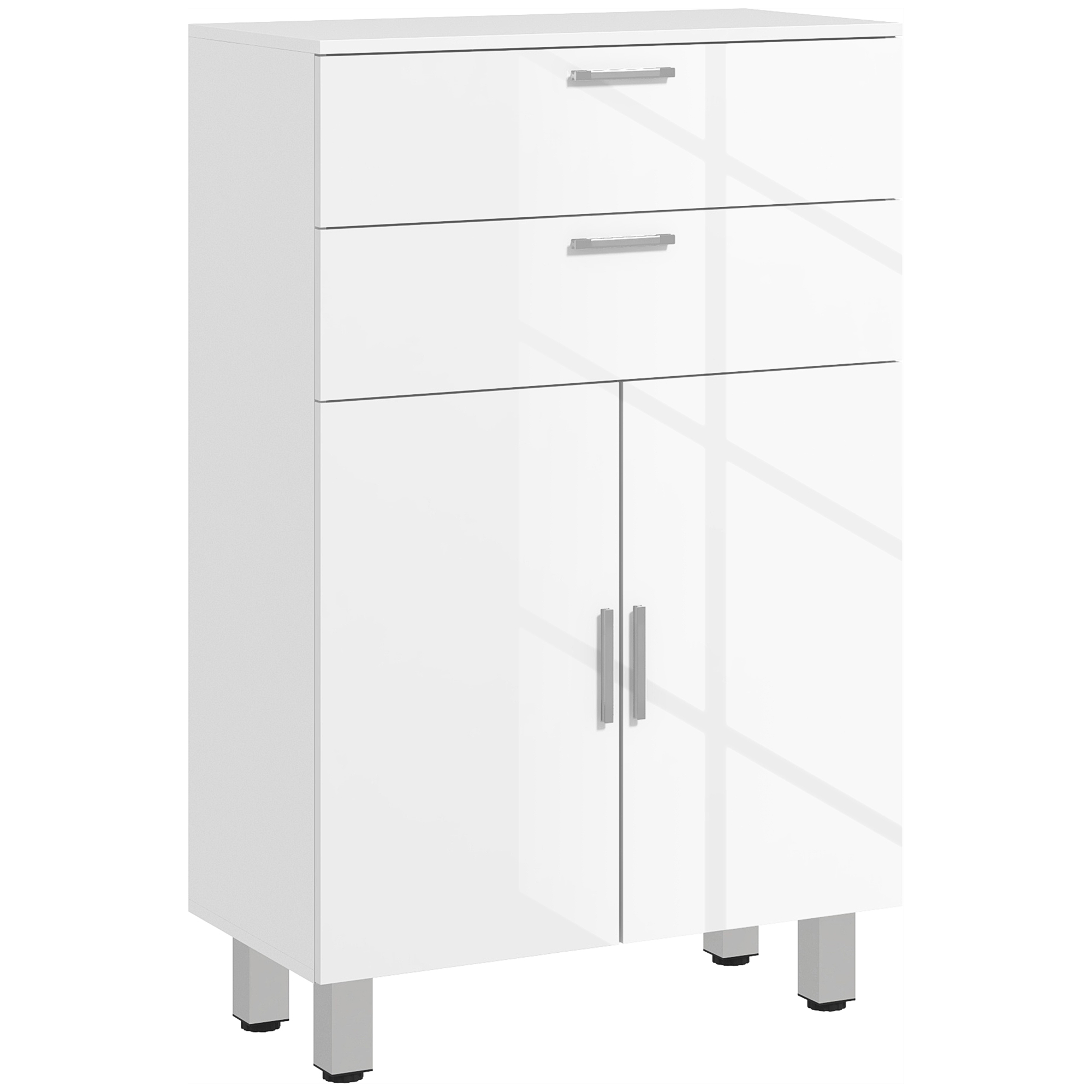 Badezimmermöbel, 2 Schubladen, Schrank Mit Doppeltür, 60 X 30 X 93 Cm, Weiß
