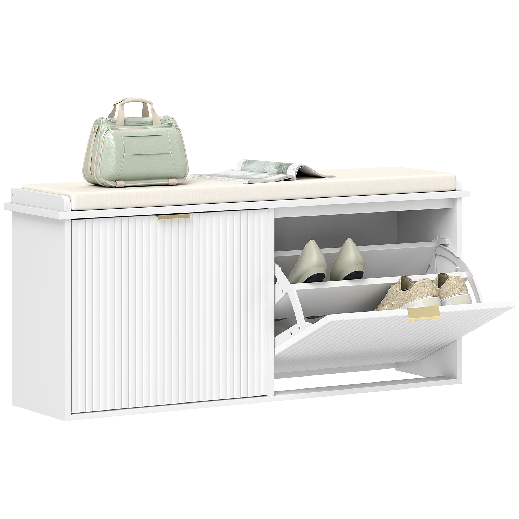 Schuhbank, Mit Stauraum, 104 X 26 X 47,5 Cm, Weiß