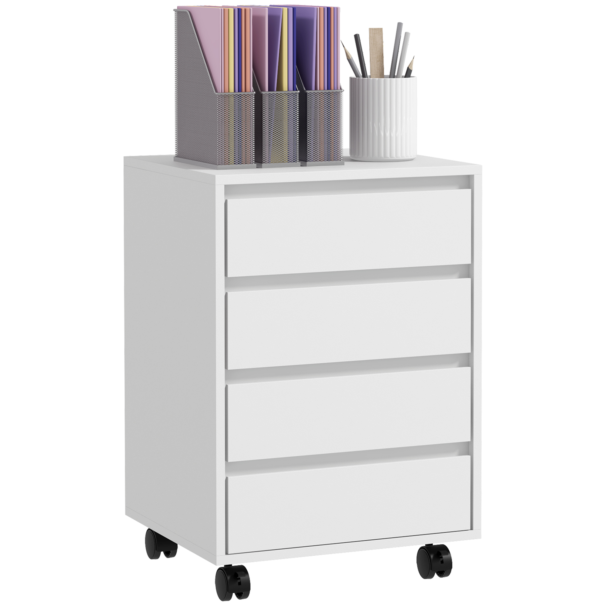 Schreibtischcontainer, Mit Schubladen Auf Rollen, 46 X 40 X 65 Cm, Weiß