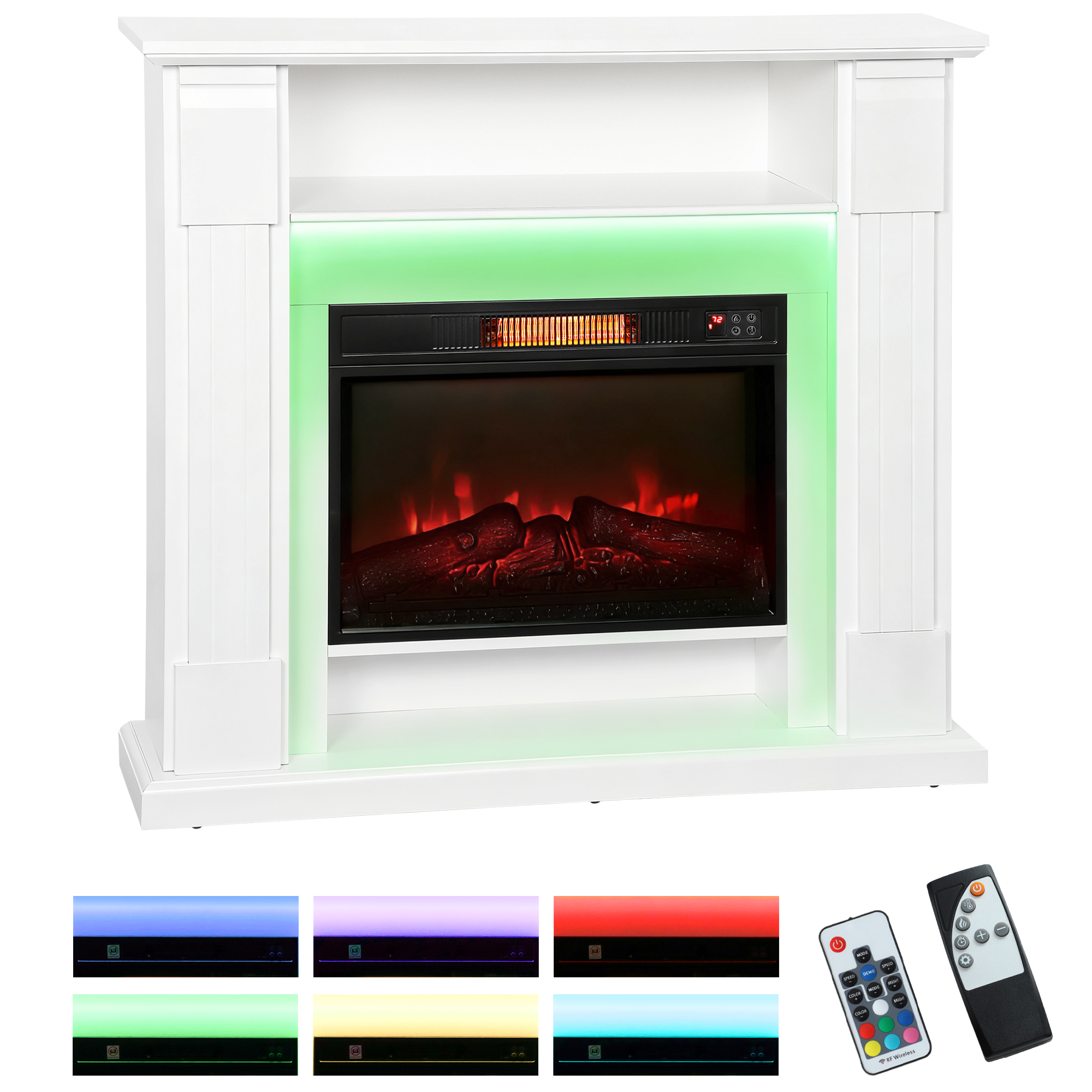 Elektrischer Kamin 1800 W, Led-flammeffekt, 105 X 27 X 97 Cm, Weiß