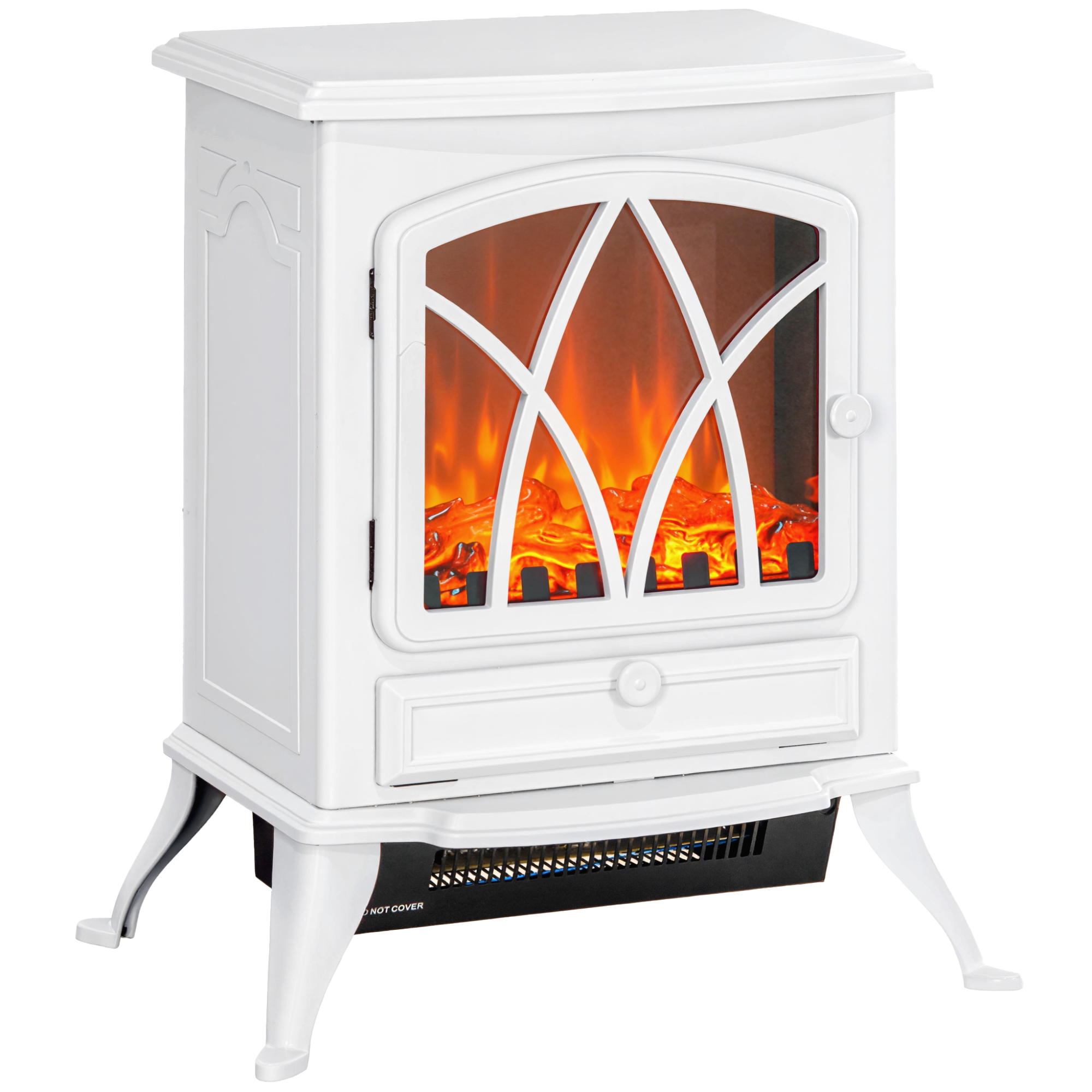 Elektrischer Kamin Mit Ständer, 2000 W, Led-flammeffekt, 45 X 28,5 X 54 Cm, Weiß