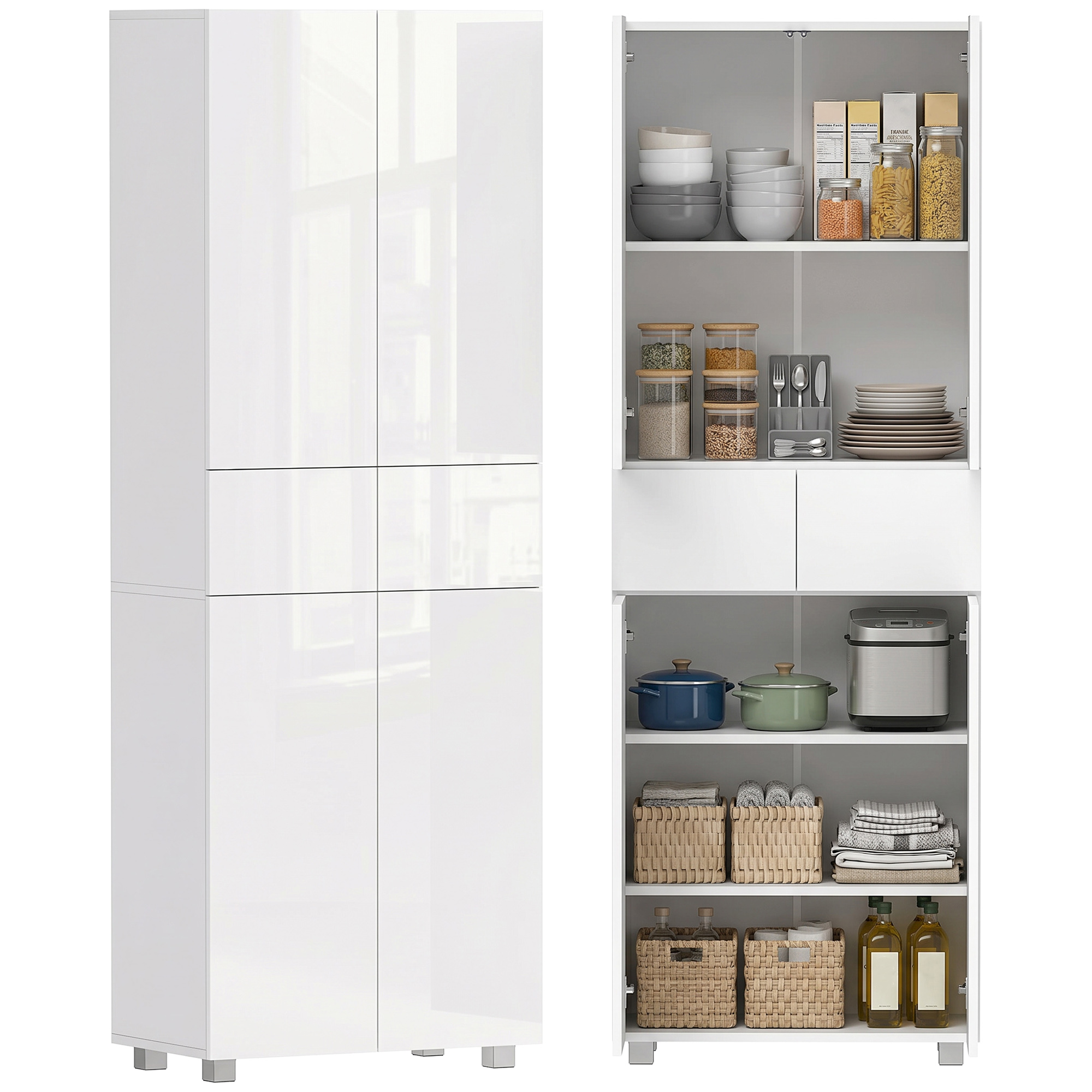 Küchenoberschrank, Mit Türen Und Schubladen, 60 X 35 X 170 Cm, Lackiert Weiß