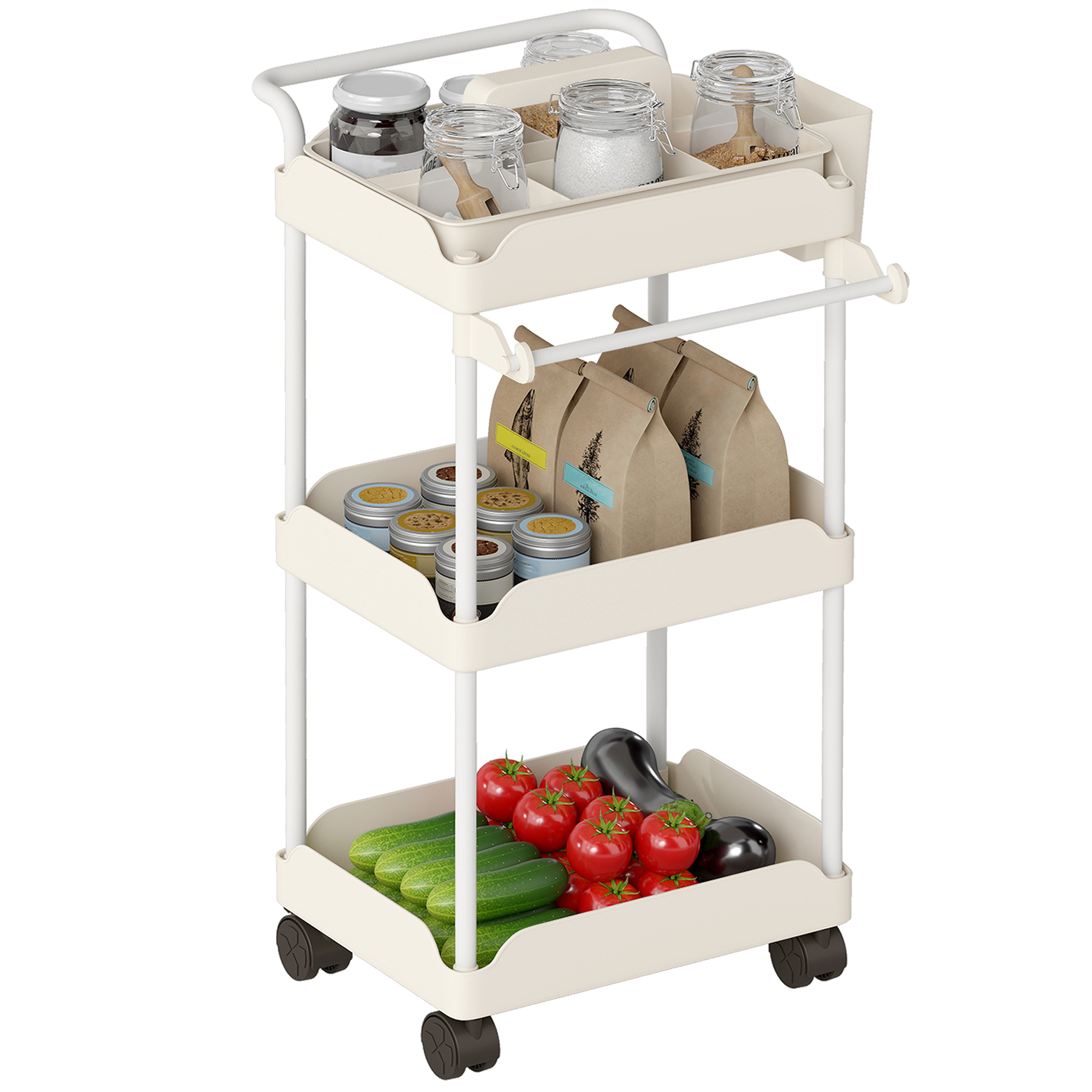 Mobiler Küchenwagen Mit Stauraum, 42,5 X 42 X 76 Cm, Weiß