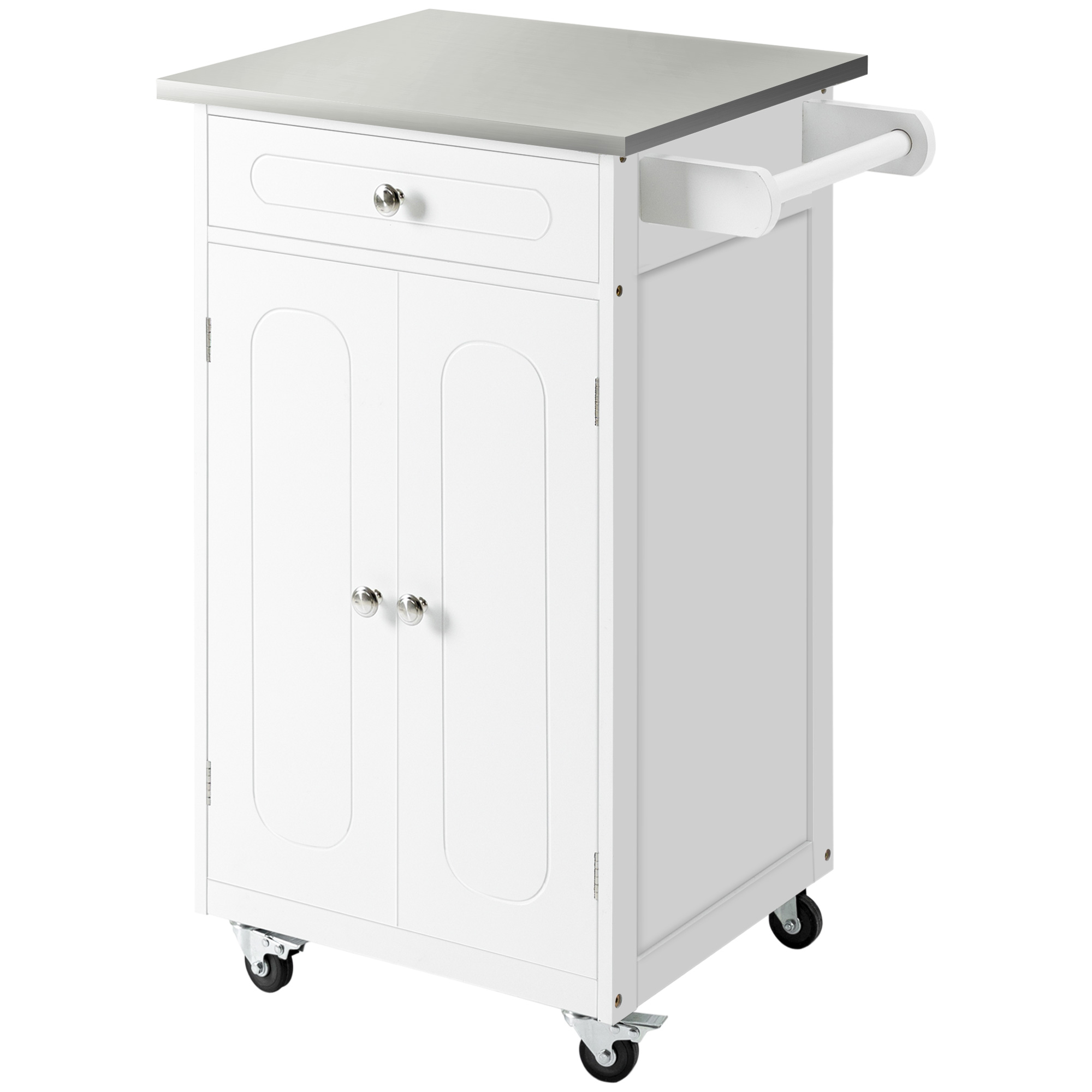 Servierwagen Mit Mehreren Fächern, Schublade Und Schrank, 60 X 45 X 85 Cm, Weiß