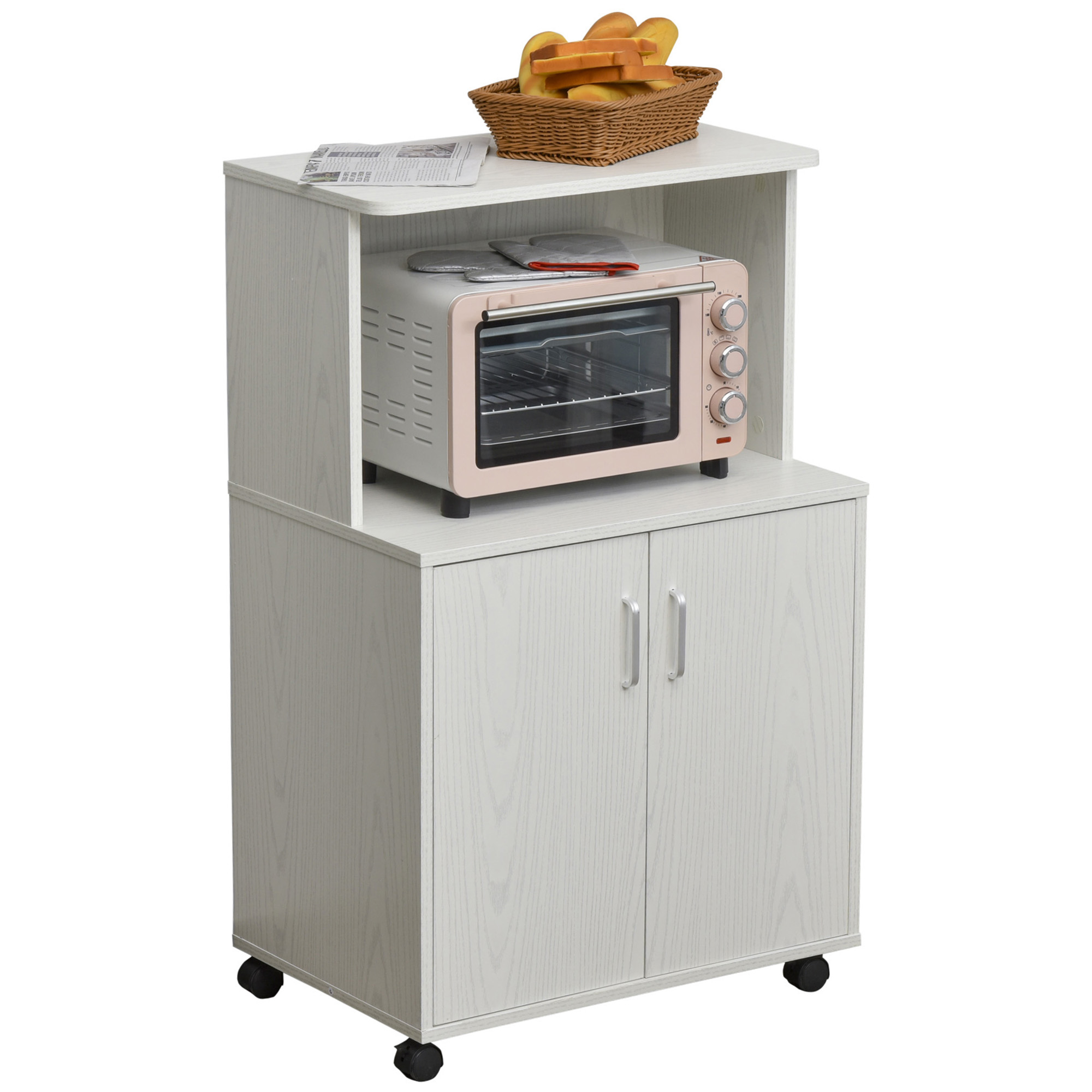 Mikrowellenschrank, Nischen Und Schränke, Herausziehbare Schublade, 60 X 40 X 97 Cm, Weiß
