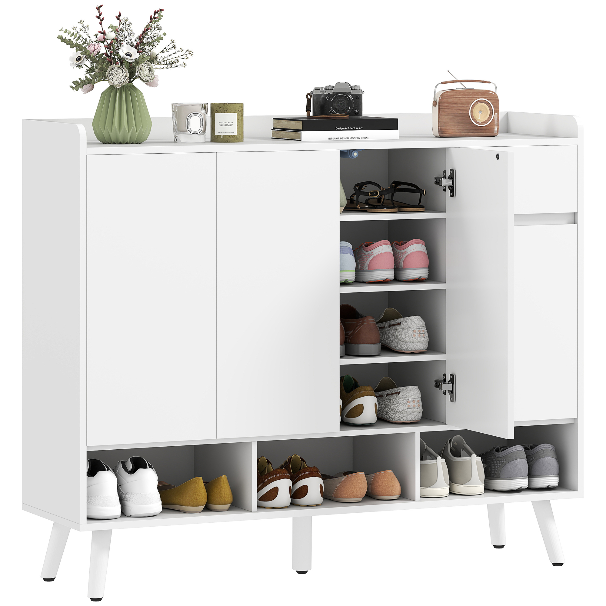 Schuhschrank, Verstellbar, 120 X 35 X 100 Cm, Weiß