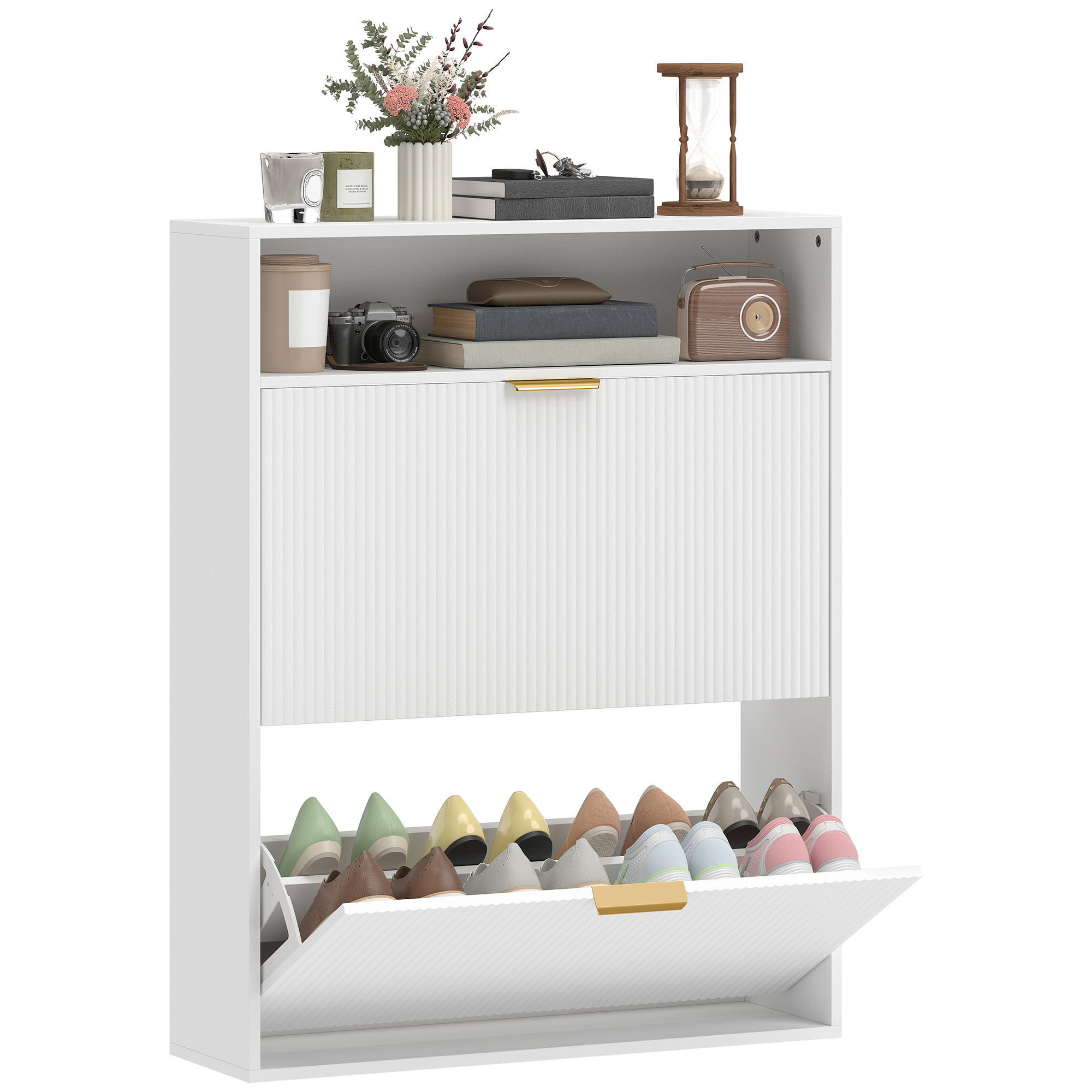 Schuhschrank, Kompakt, 80 X 24 X 102,5 Cm, Weiß