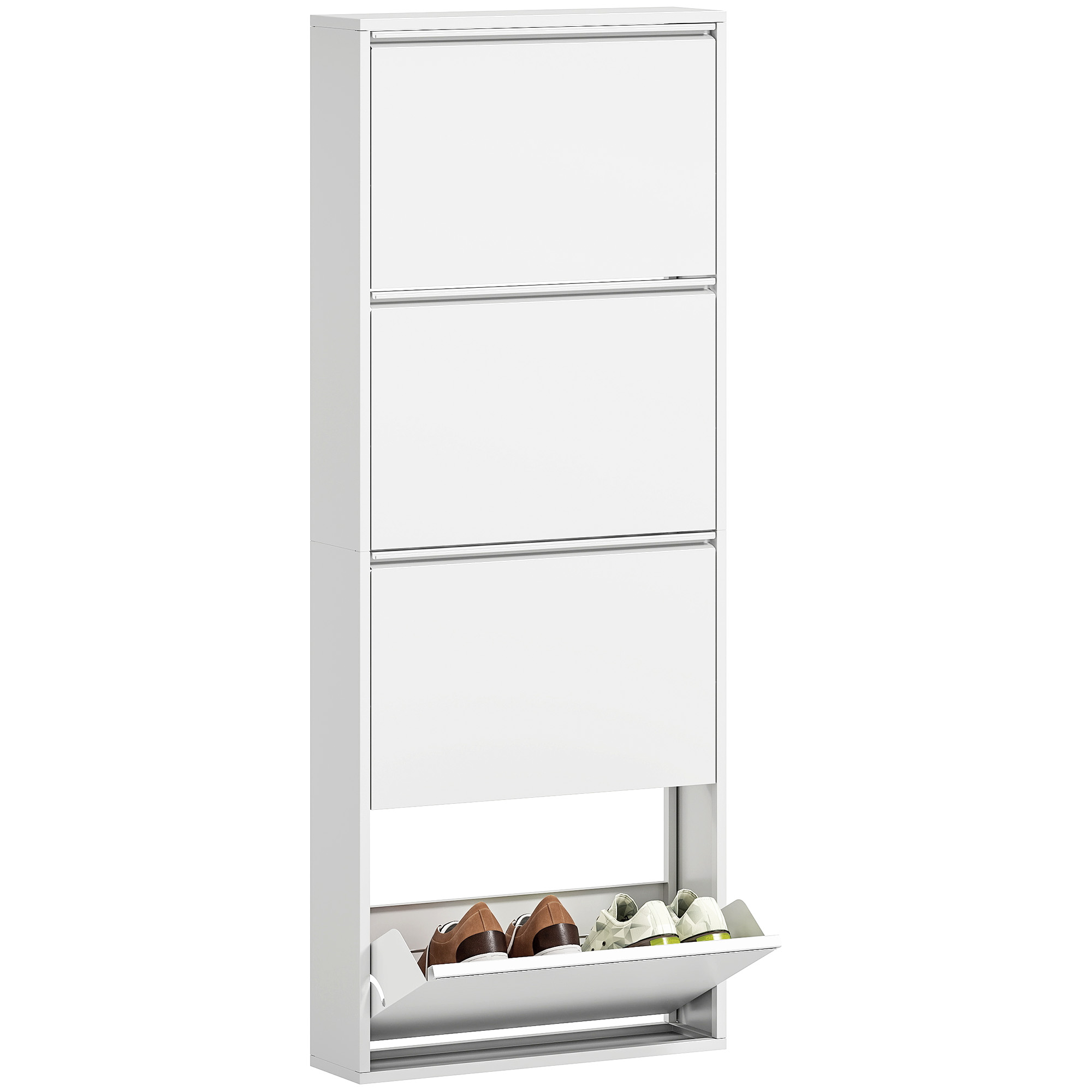 Schuhschrank, Kompakt, 55 X 15 X 139 Cm, Weiß