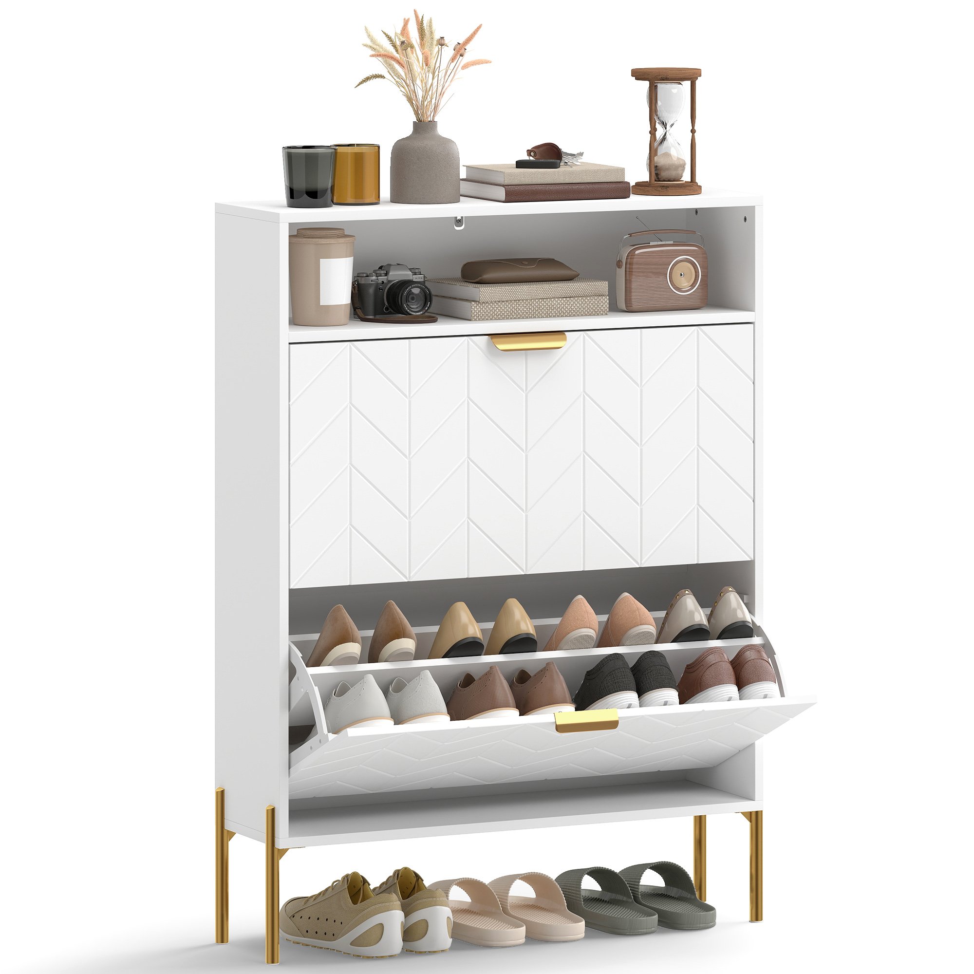 Schuhschrank, Offenes Fach, 80 X 23,7 X 110 Cm, Weiß