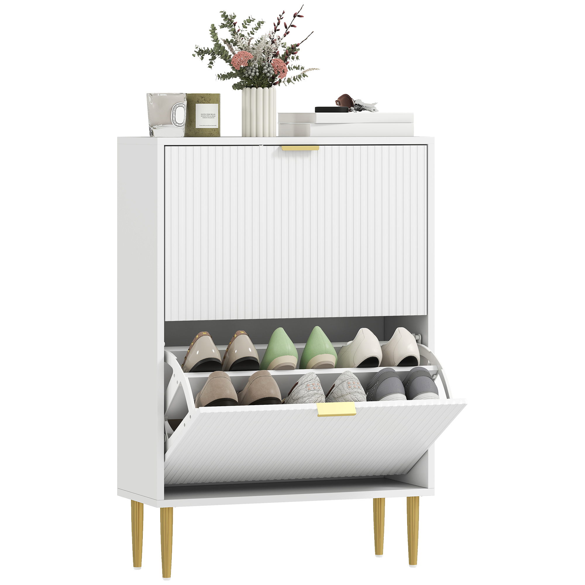 Schuhschrank, Verstellbar, 60 X 24 X 91,5 Cm, Weiß