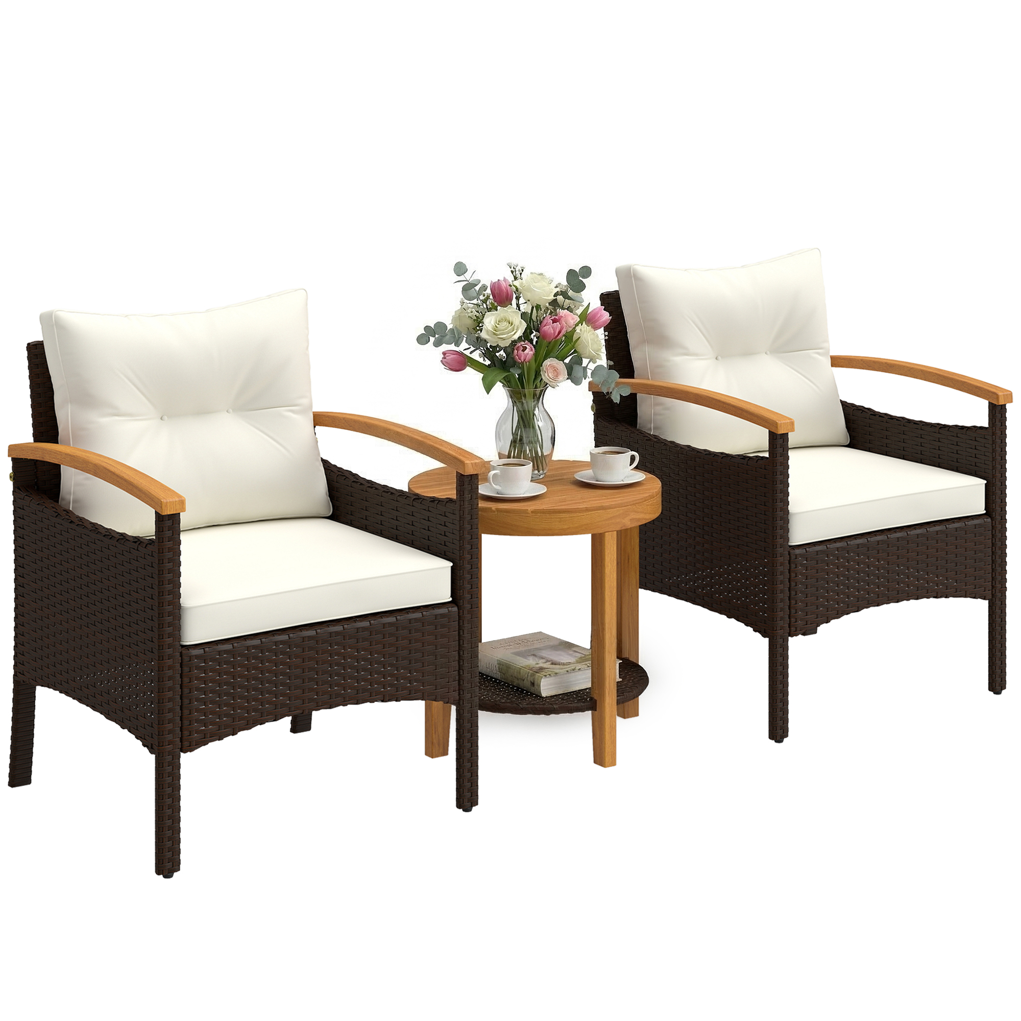 Gartenmöbelset, Mit 2 Sesseln Und Tisch, 60,5 X 59,5 X 72,5 Cm, Cremeweiß