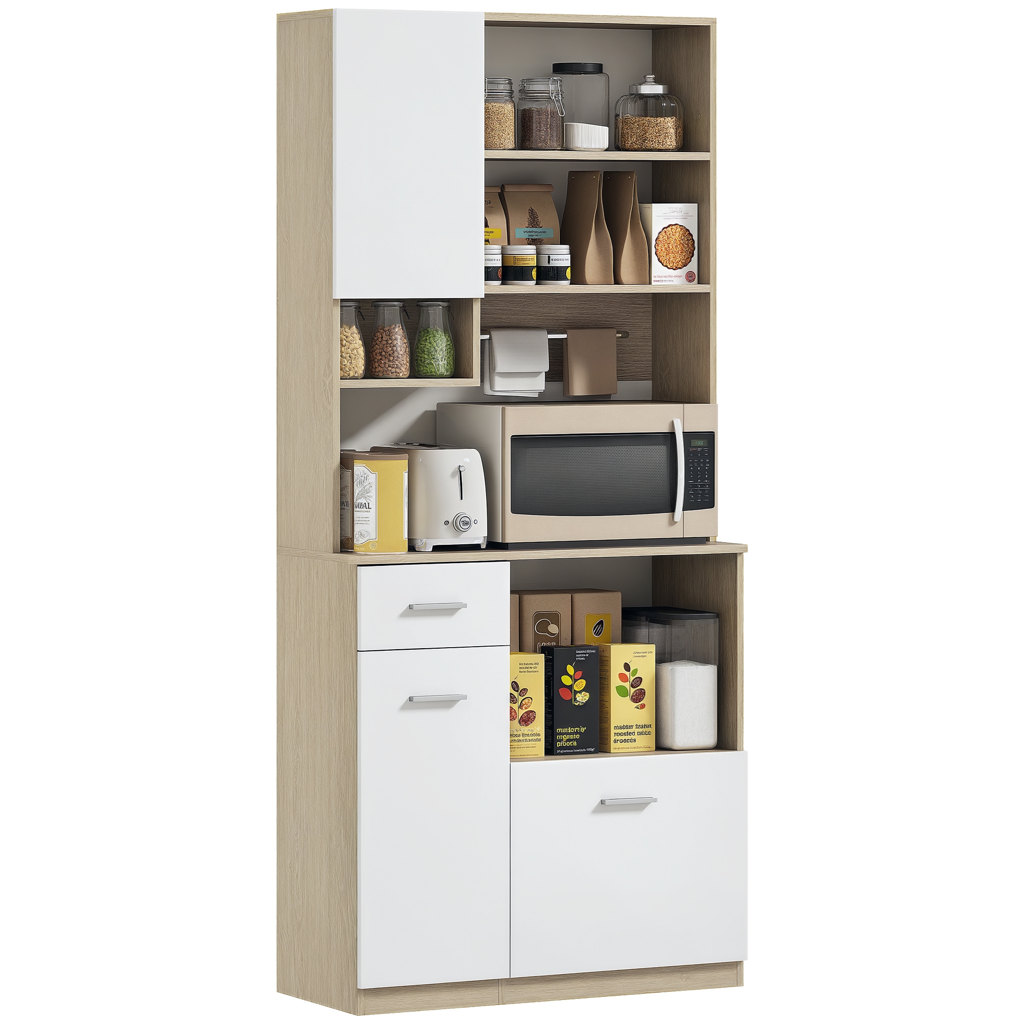 Küchenschrank, Mit Schubladen, 80 X 35 X 180, Weiß Und Holzoptik