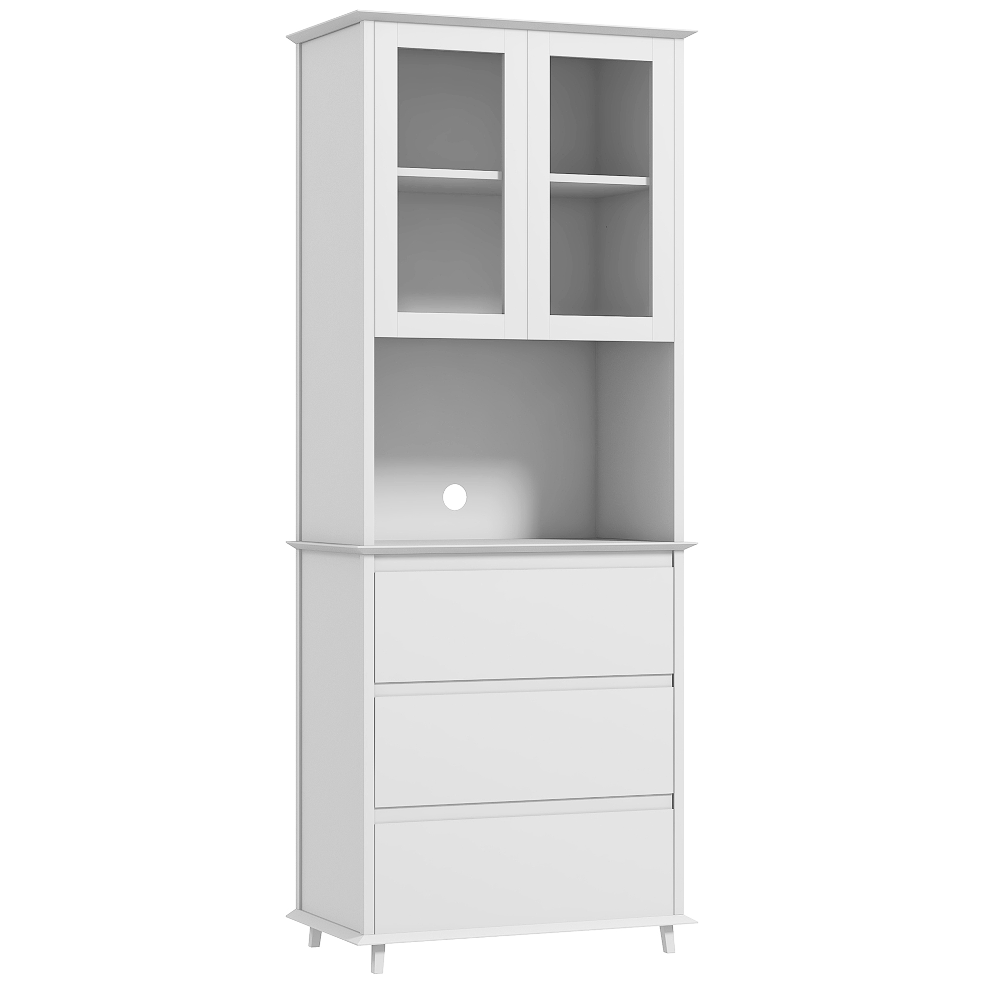 Küchensideboard, 2 Türen, 3 Schubladen, Mittlere Nische, 68 X 38 X 172 Cm, Weiß