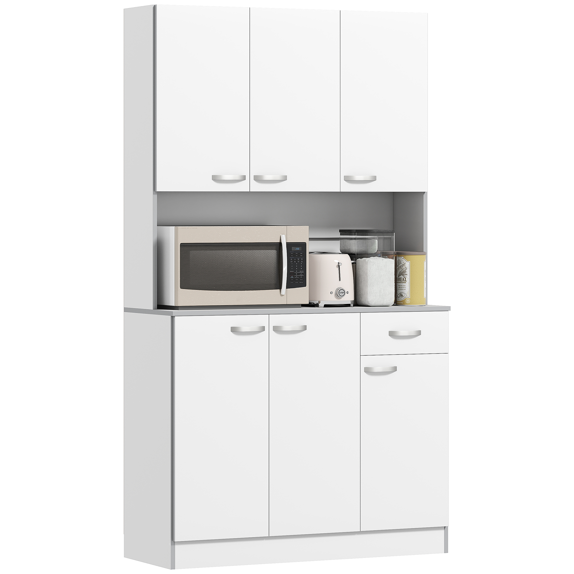 Küchensideboard, 6 Türen, 1 Schublade, Große Ablagefläche, 101 X 39 X 180 Cm, Weiß